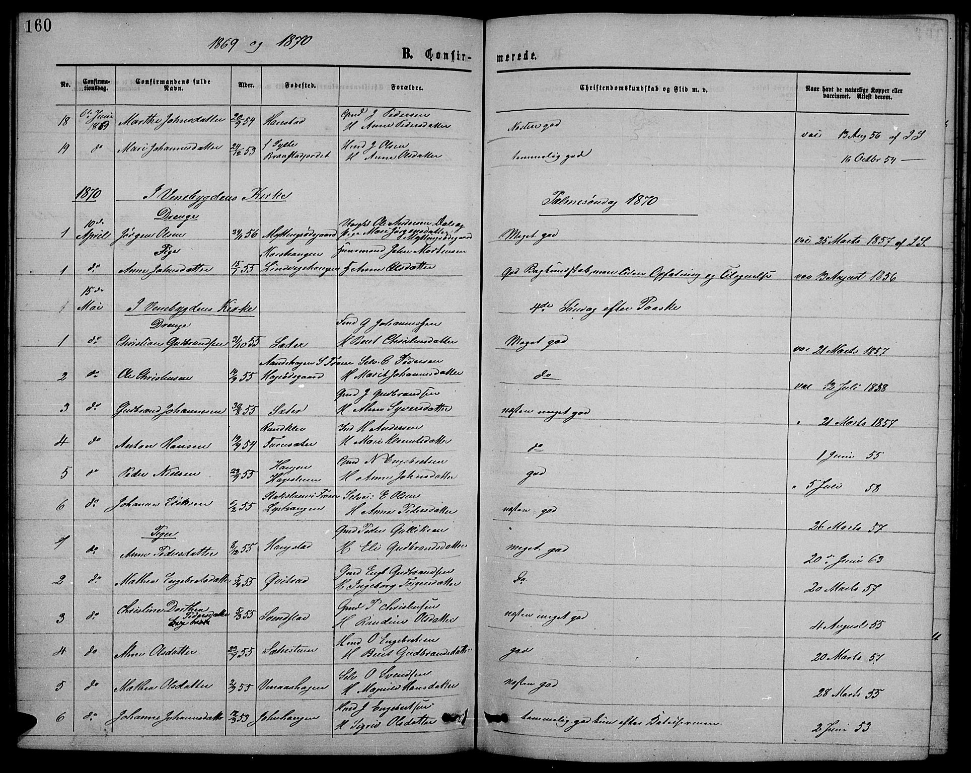Ringebu prestekontor, SAH/PREST-082/H/Ha/Hab/L0004: Parish register (copy) no. 4, 1867-1879, p. 160