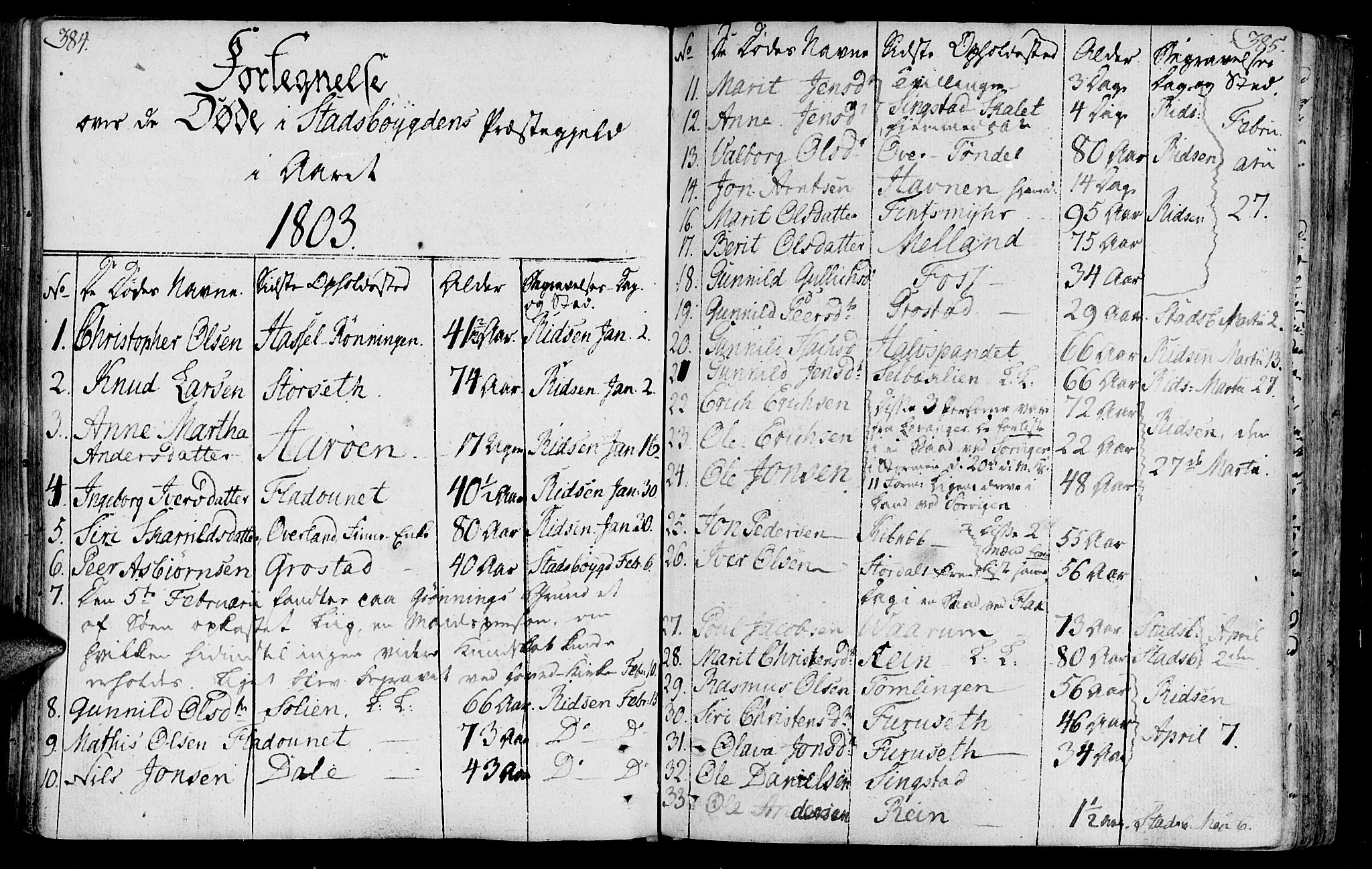 Ministerialprotokoller, klokkerbøker og fødselsregistre - Sør-Trøndelag, SAT/A-1456/646/L0606: Parish register (official) no. 646A04, 1791-1805, p. 384-385