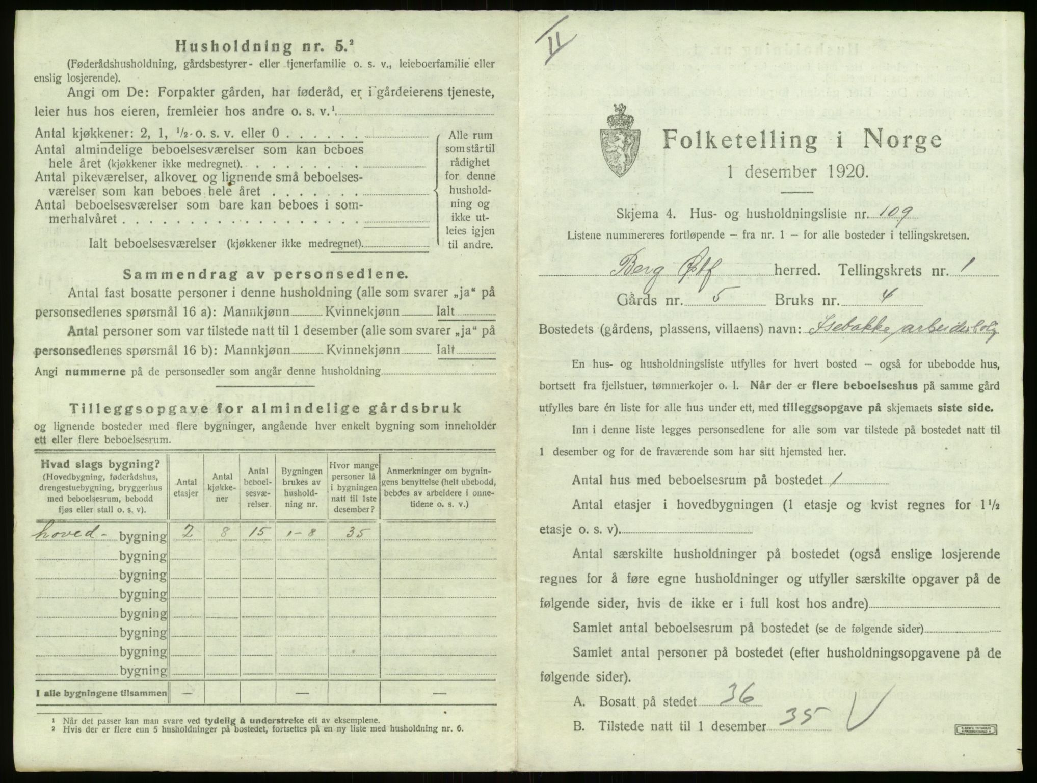 SAO, 1920 census for Berg, 1920, p. 261