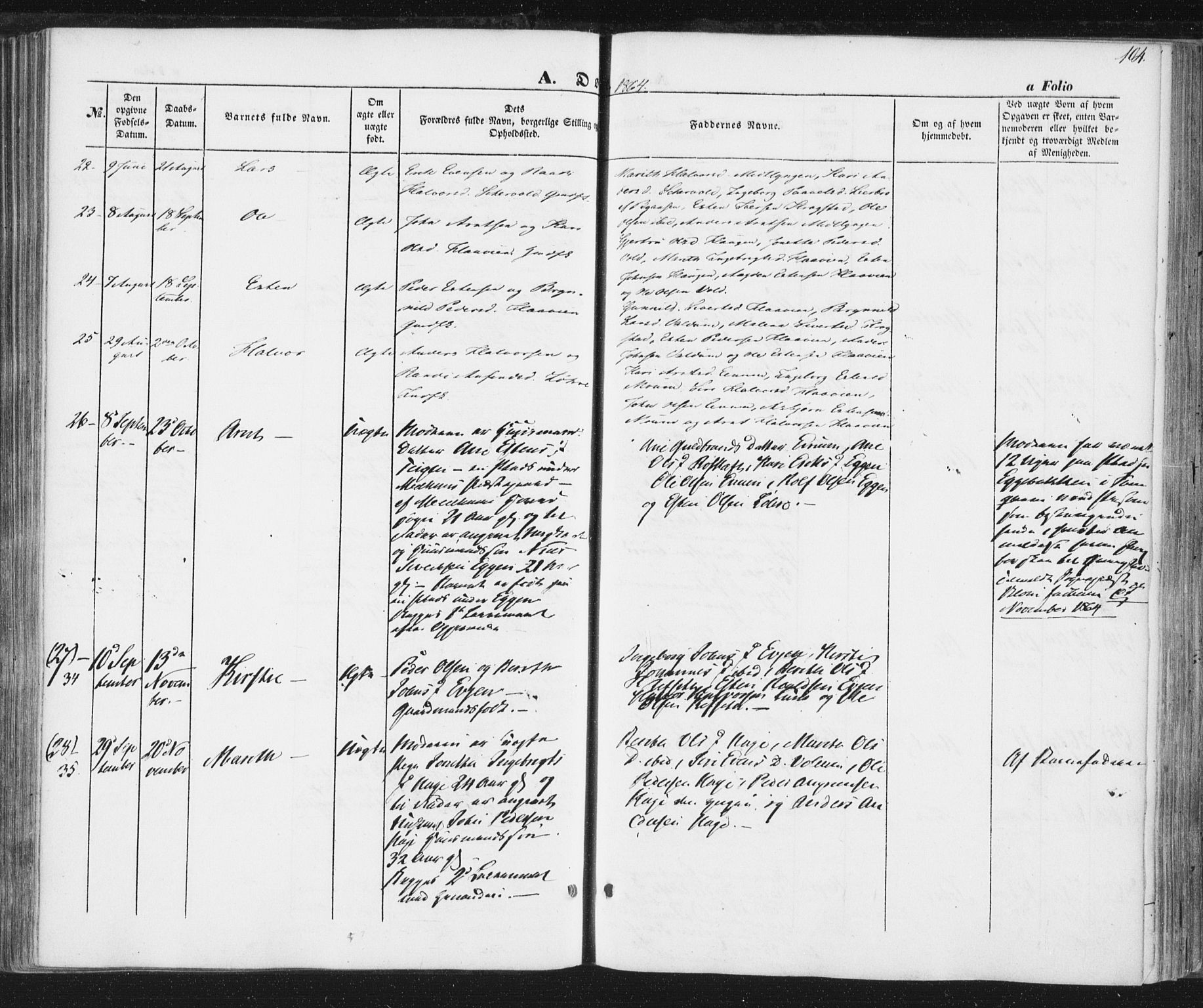 Ministerialprotokoller, klokkerbøker og fødselsregistre - Sør-Trøndelag, SAT/A-1456/692/L1103: Parish register (official) no. 692A03, 1849-1870, p. 104