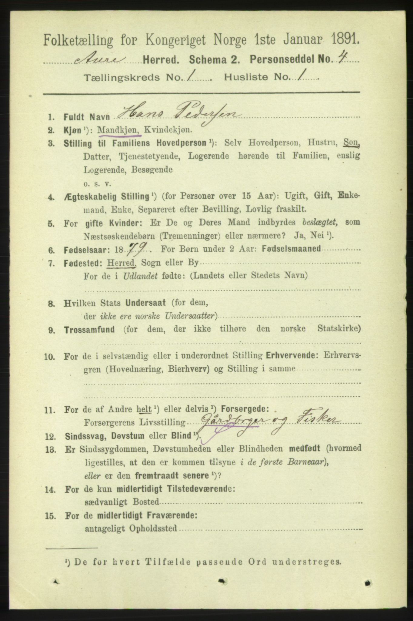 RA, 1891 census for 1569 Aure, 1891, p. 127