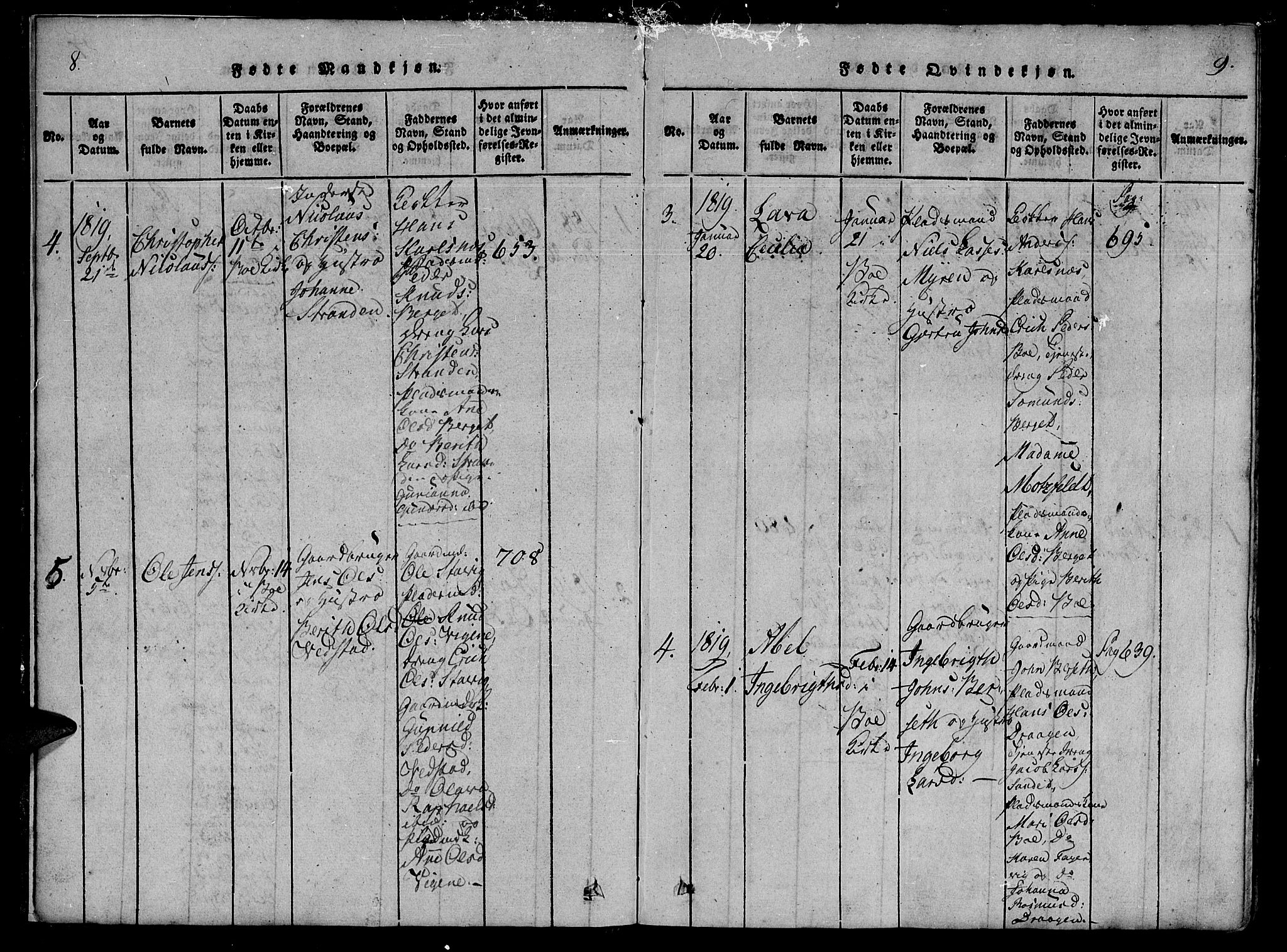 Ministerialprotokoller, klokkerbøker og fødselsregistre - Møre og Romsdal, AV/SAT-A-1454/566/L0763: Parish register (official) no. 566A03 /1, 1817-1829, p. 8-9