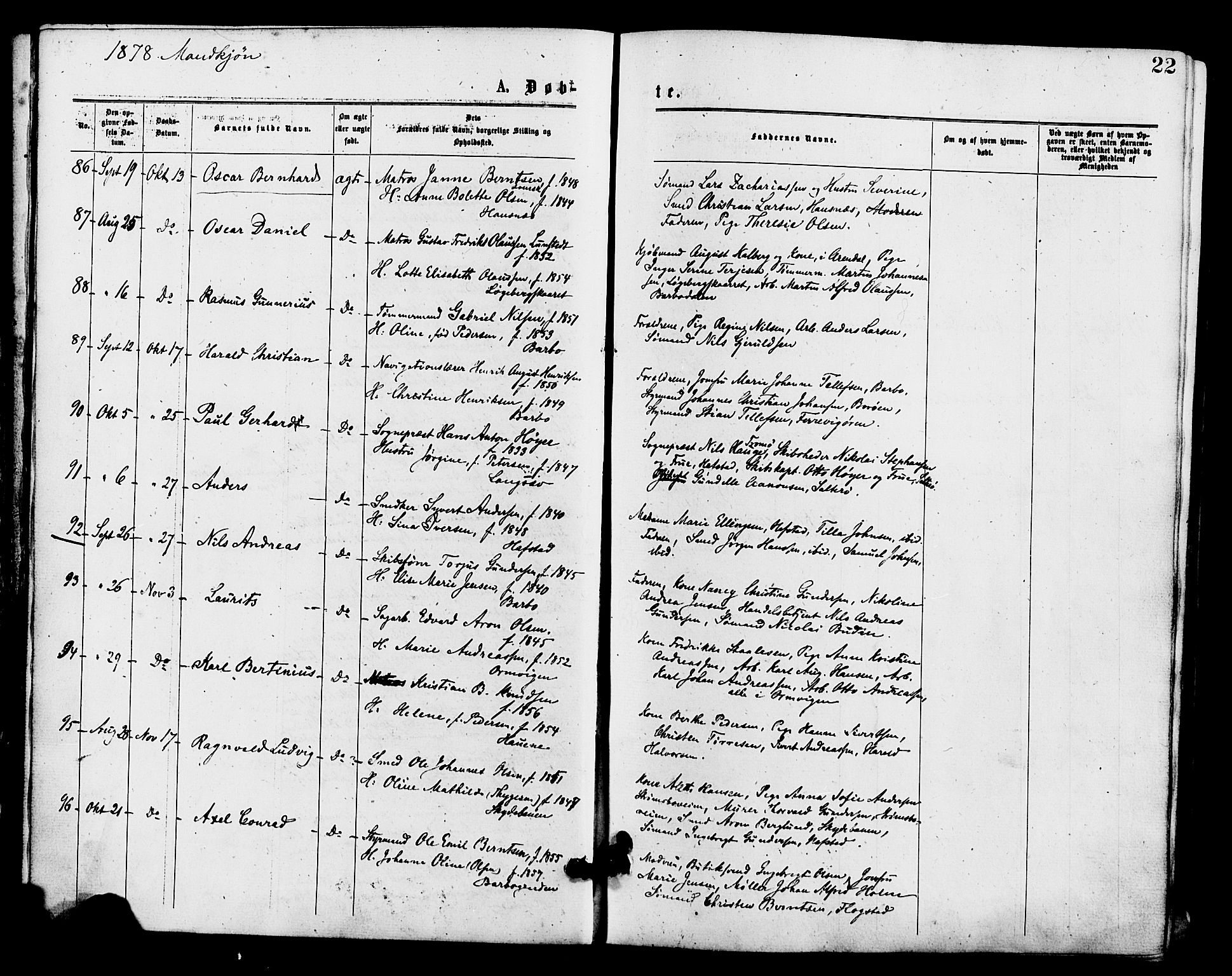 Barbu sokneprestkontor, AV/SAK-1111-0003/F/Fa/L0001: Parish register (official) no. A 1 /1, 1878-1883, p. 22