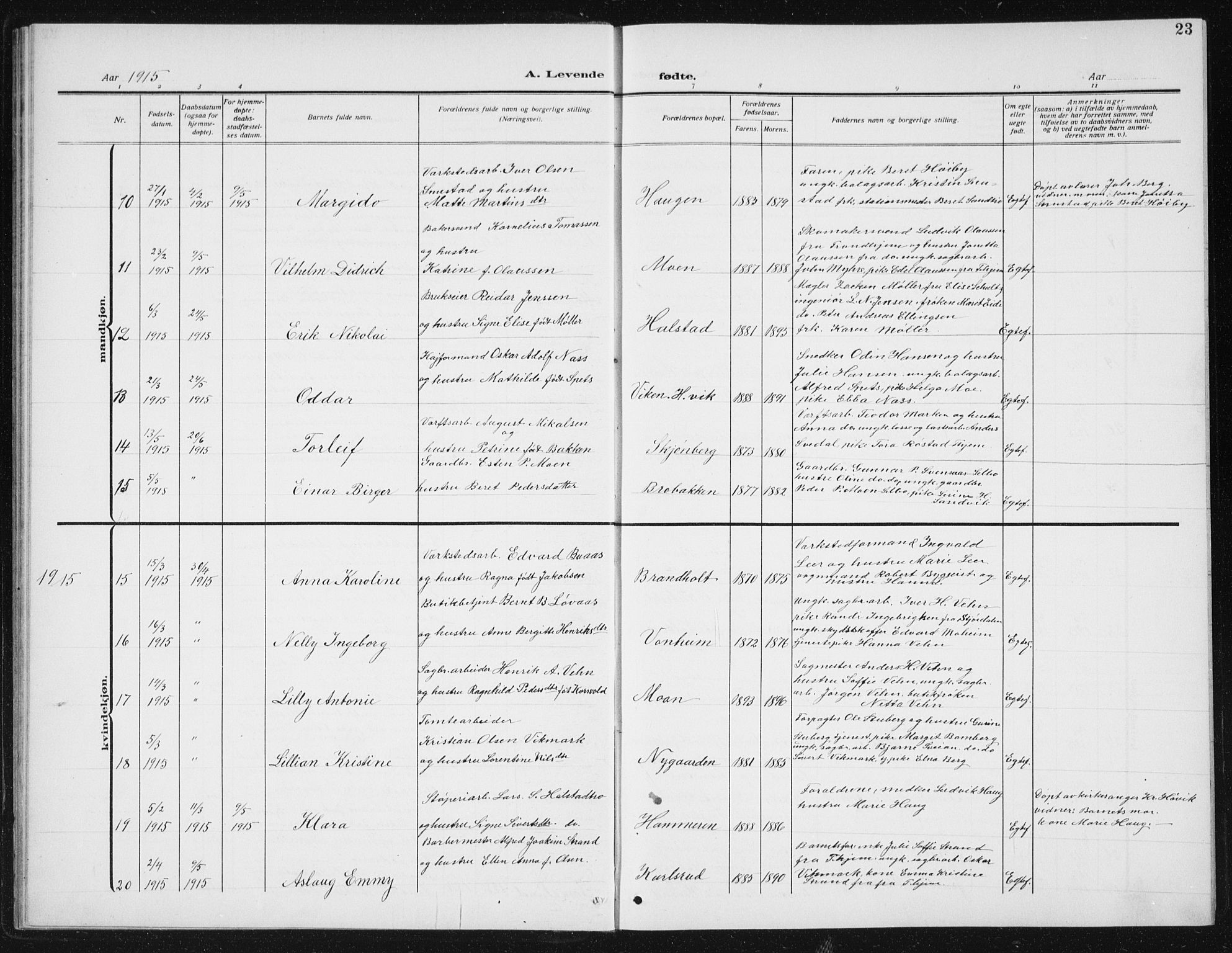 Ministerialprotokoller, klokkerbøker og fødselsregistre - Sør-Trøndelag, AV/SAT-A-1456/617/L0431: Parish register (copy) no. 617C02, 1910-1936, p. 23