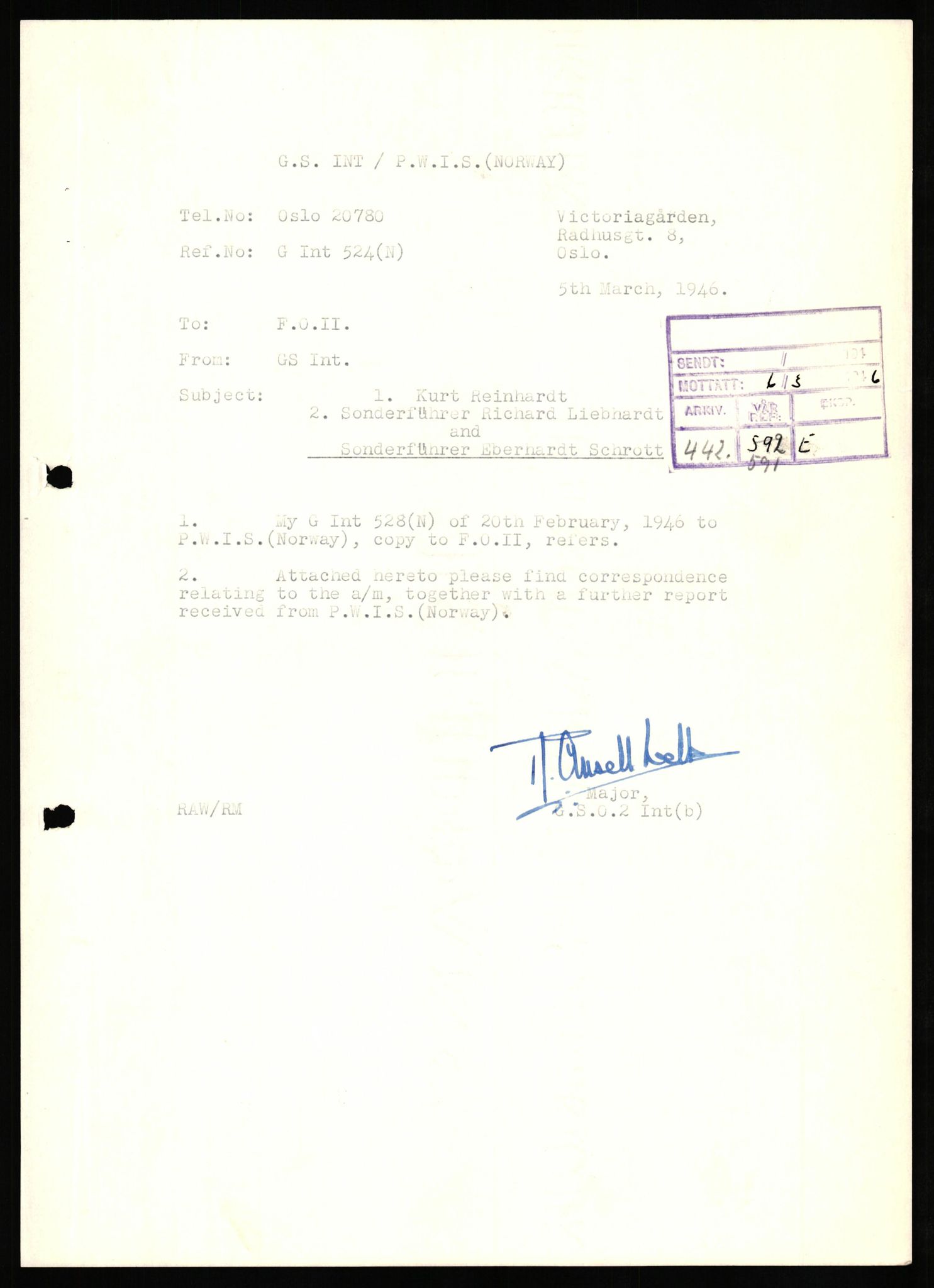 Forsvaret, Forsvarets overkommando II, AV/RA-RAFA-3915/D/Db/L0027: CI Questionaires. Tyske okkupasjonsstyrker i Norge. Tyskere., 1945-1946, p. 180