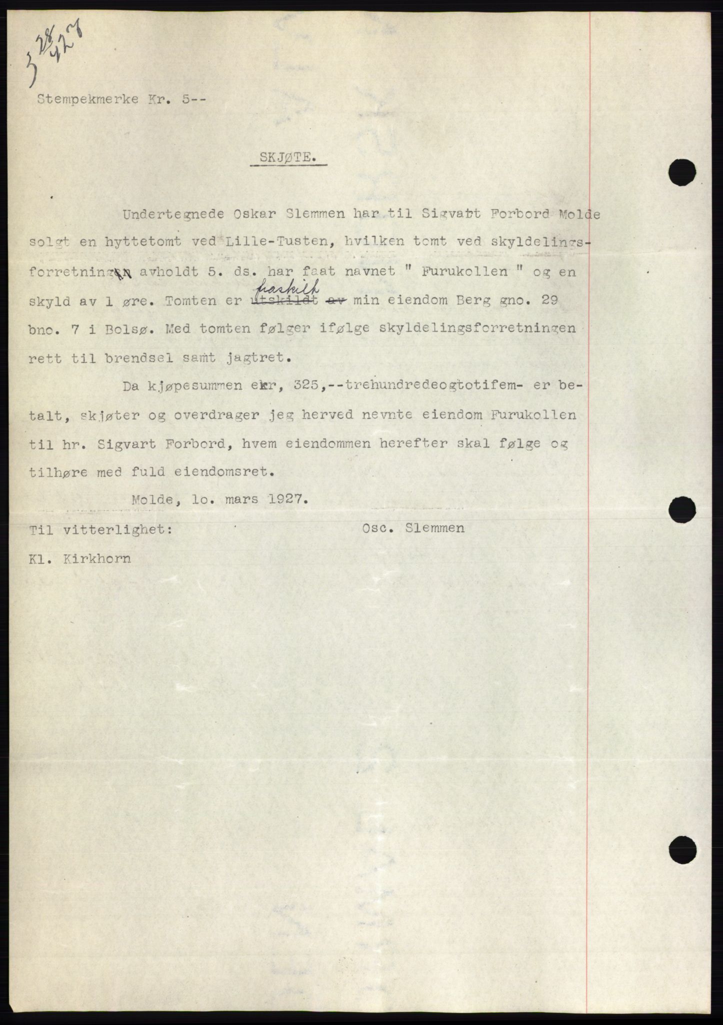 Romsdal sorenskriveri, AV/SAT-A-4149/1/2/2C/L0052: Mortgage book no. 46, 1927-1927, Deed date: 28.04.1927