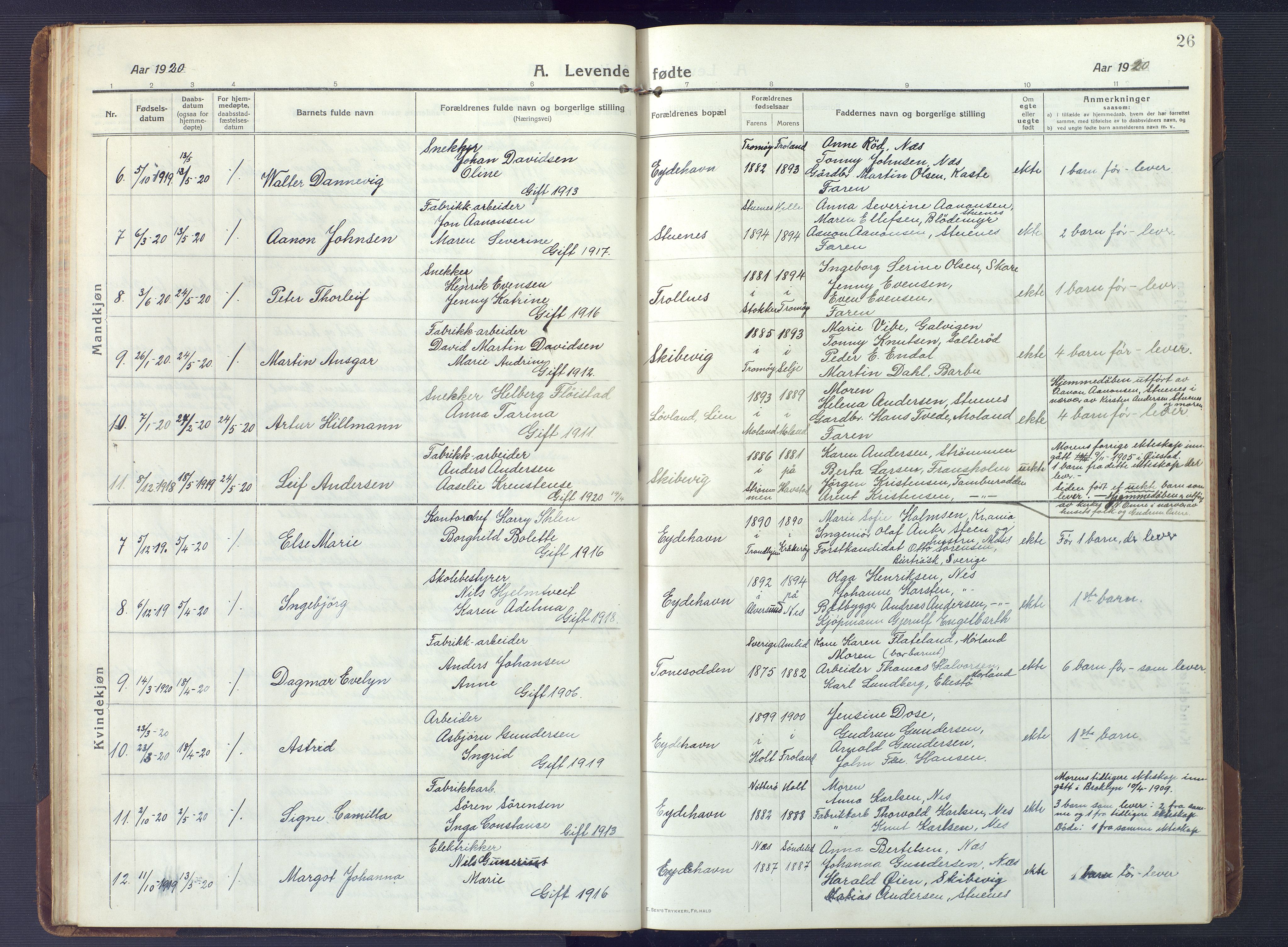 Austre Moland sokneprestkontor, SAK/1111-0001/F/Fb/Fbb/L0004: Parish register (copy) no. B 4, 1914-1929, p. 26