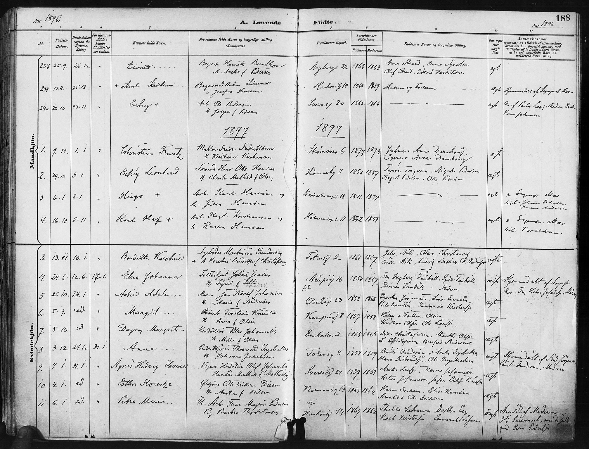 Kampen prestekontor Kirkebøker, SAO/A-10853/F/Fa/L0005: Parish register (official) no. I 5, 1890-1902, p. 188
