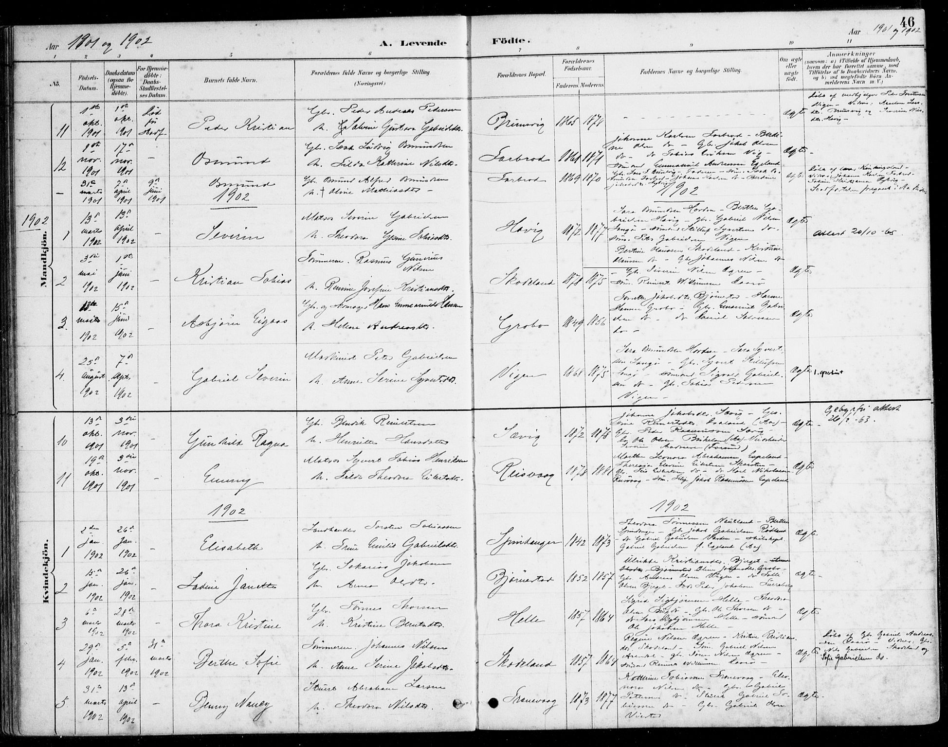 Herad sokneprestkontor, SAK/1111-0018/F/Fa/Fab/L0005: Parish register (official) no. A 5, 1886-1913, p. 46
