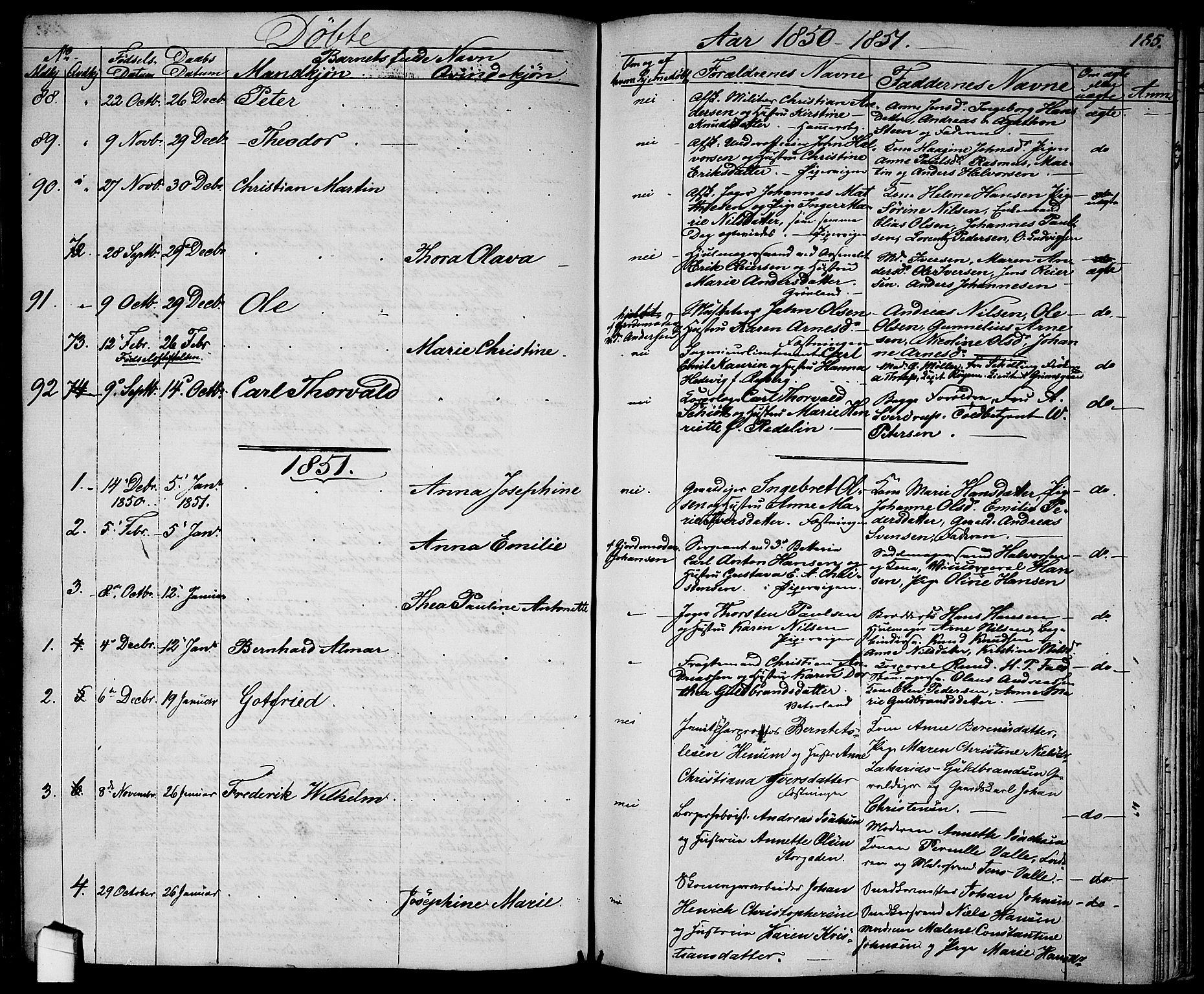 Garnisonsmenigheten Kirkebøker, AV/SAO-A-10846/G/Ga/L0005: Parish register (copy) no. 5, 1841-1860, p. 185
