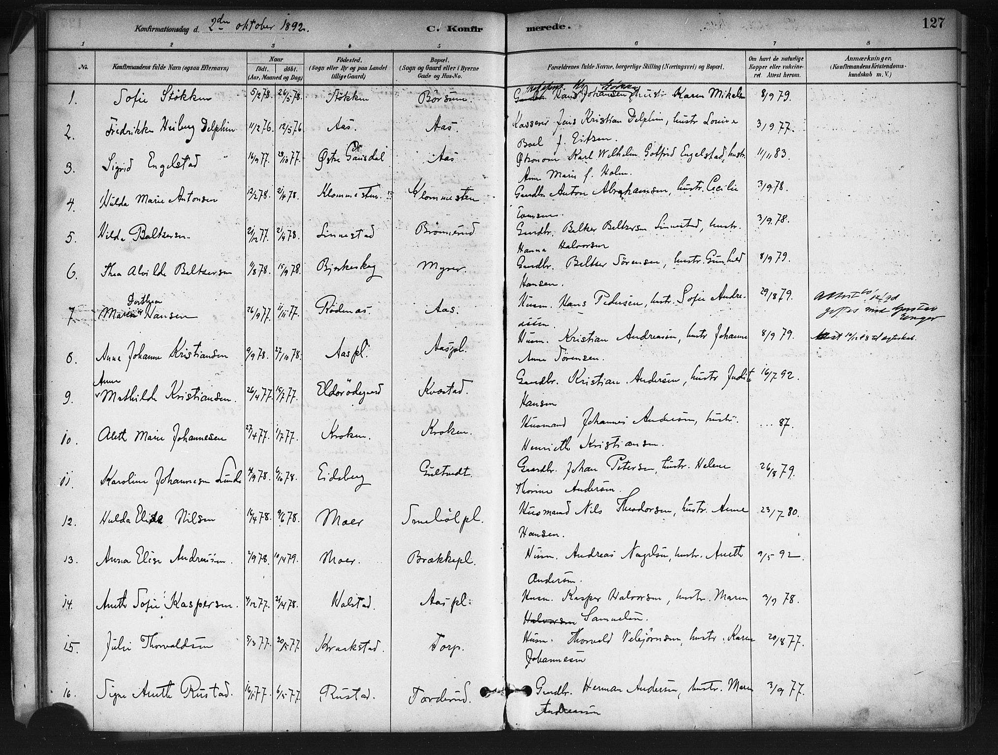 Ås prestekontor Kirkebøker, SAO/A-10894/F/Fa/L0009: Parish register (official) no. I 9, 1881-1900, p. 127