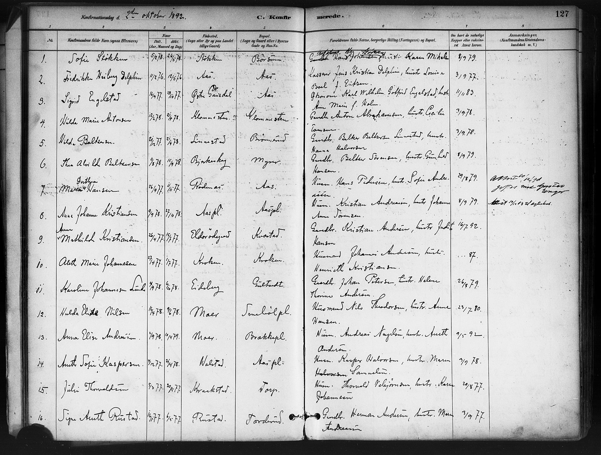 Ås prestekontor Kirkebøker, AV/SAO-A-10894/F/Fa/L0009: Parish register (official) no. I 9, 1881-1900, p. 127