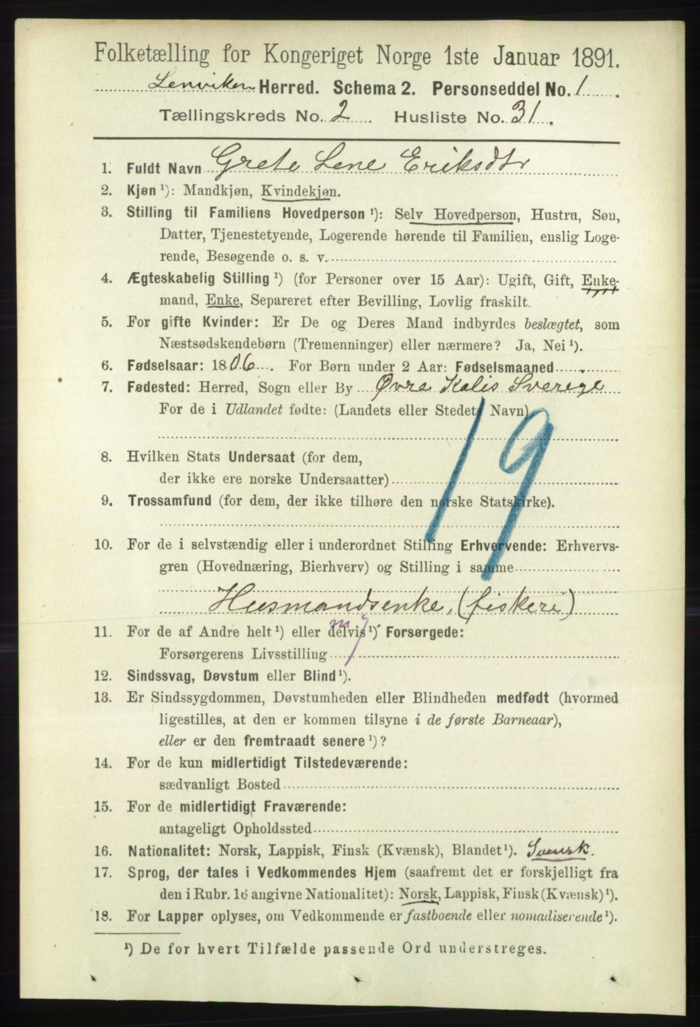 RA, 1891 census for 1931 Lenvik, 1891, p. 983