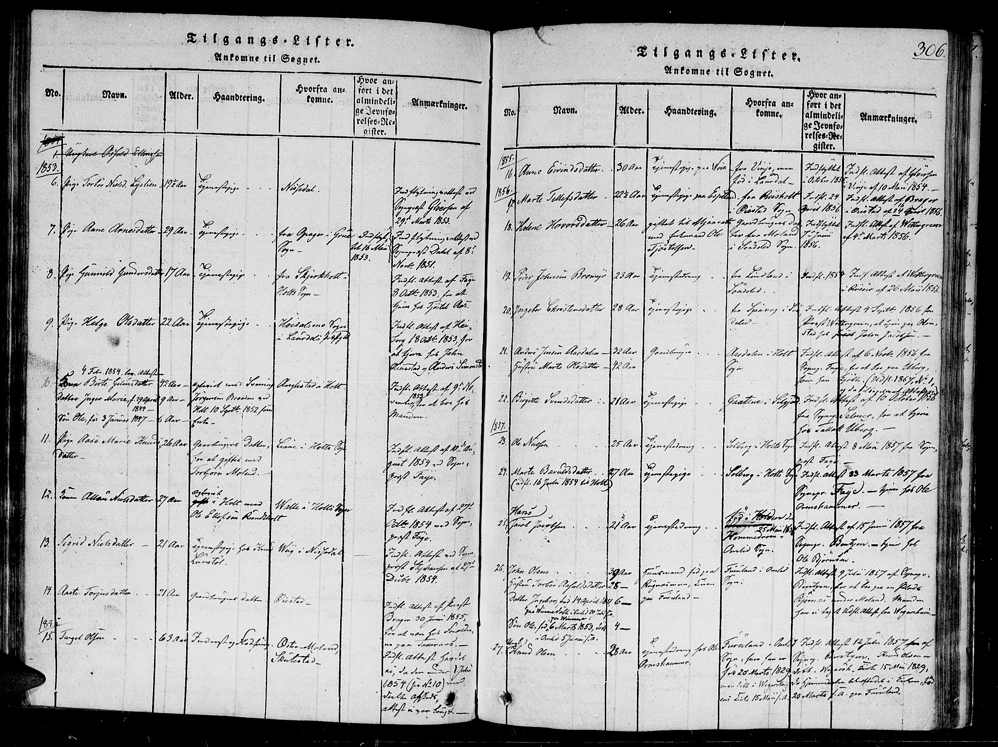 Gjerstad sokneprestkontor, AV/SAK-1111-0014/F/Fb/Fbb/L0001: Parish register (copy) no. B 1, 1813-1863, p. 306