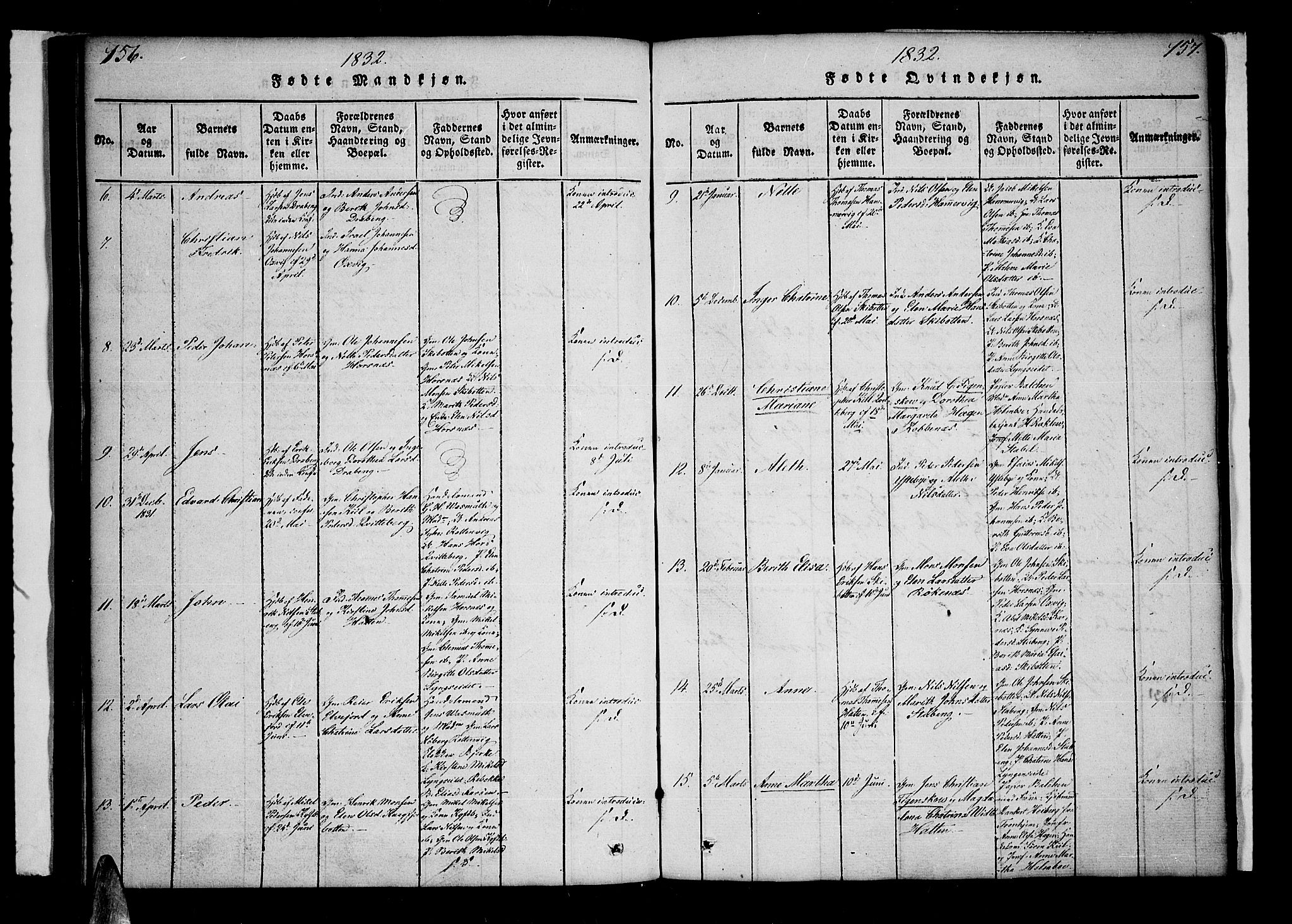 Lyngen sokneprestembete, SATØ/S-1289/H/He/Hea/L0003kirke: Parish register (official) no. 3, 1822-1838, p. 156-157
