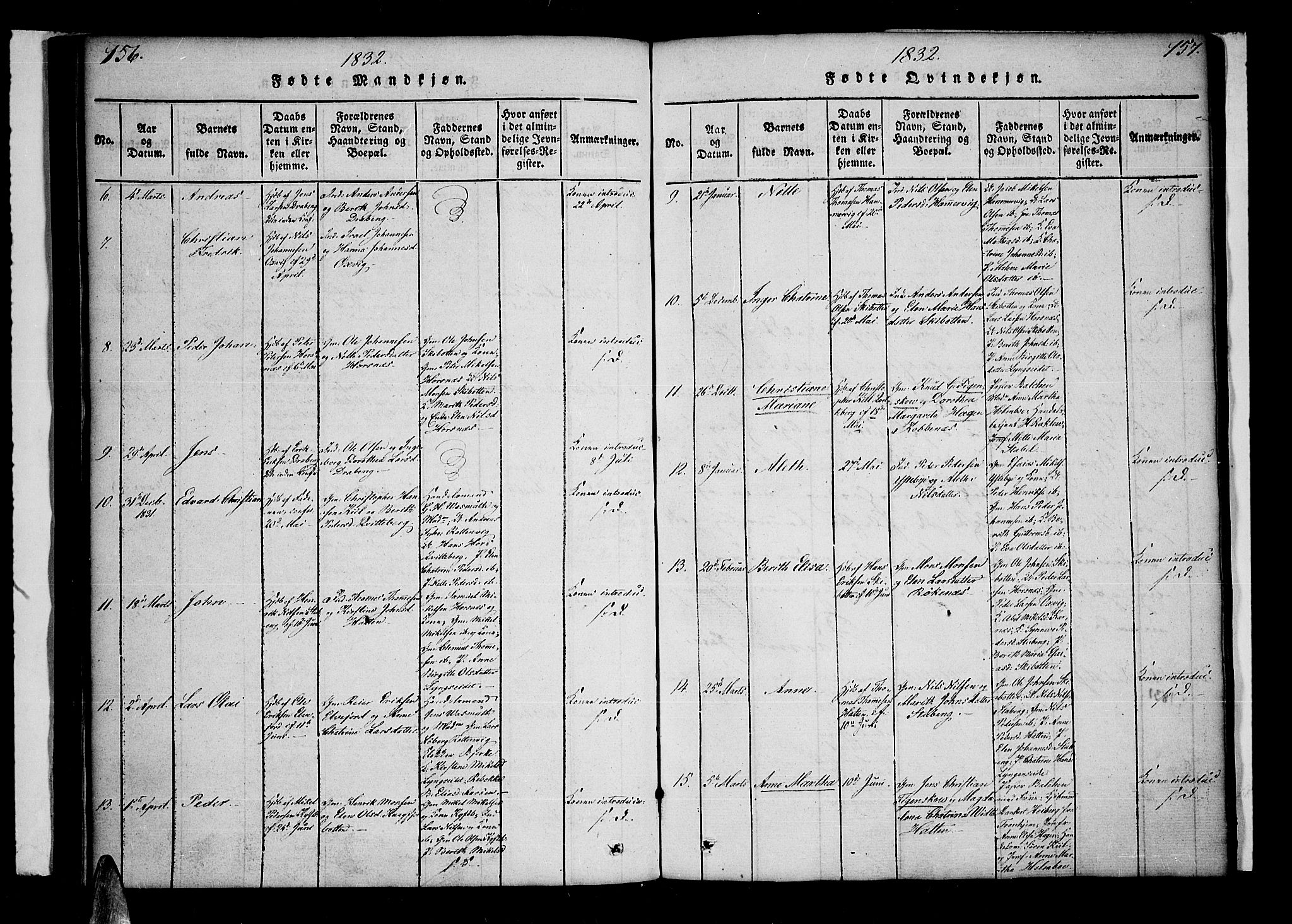 Lyngen sokneprestembete, AV/SATØ-S-1289/H/He/Hea/L0003kirke: Parish register (official) no. 3, 1822-1838, p. 156-157