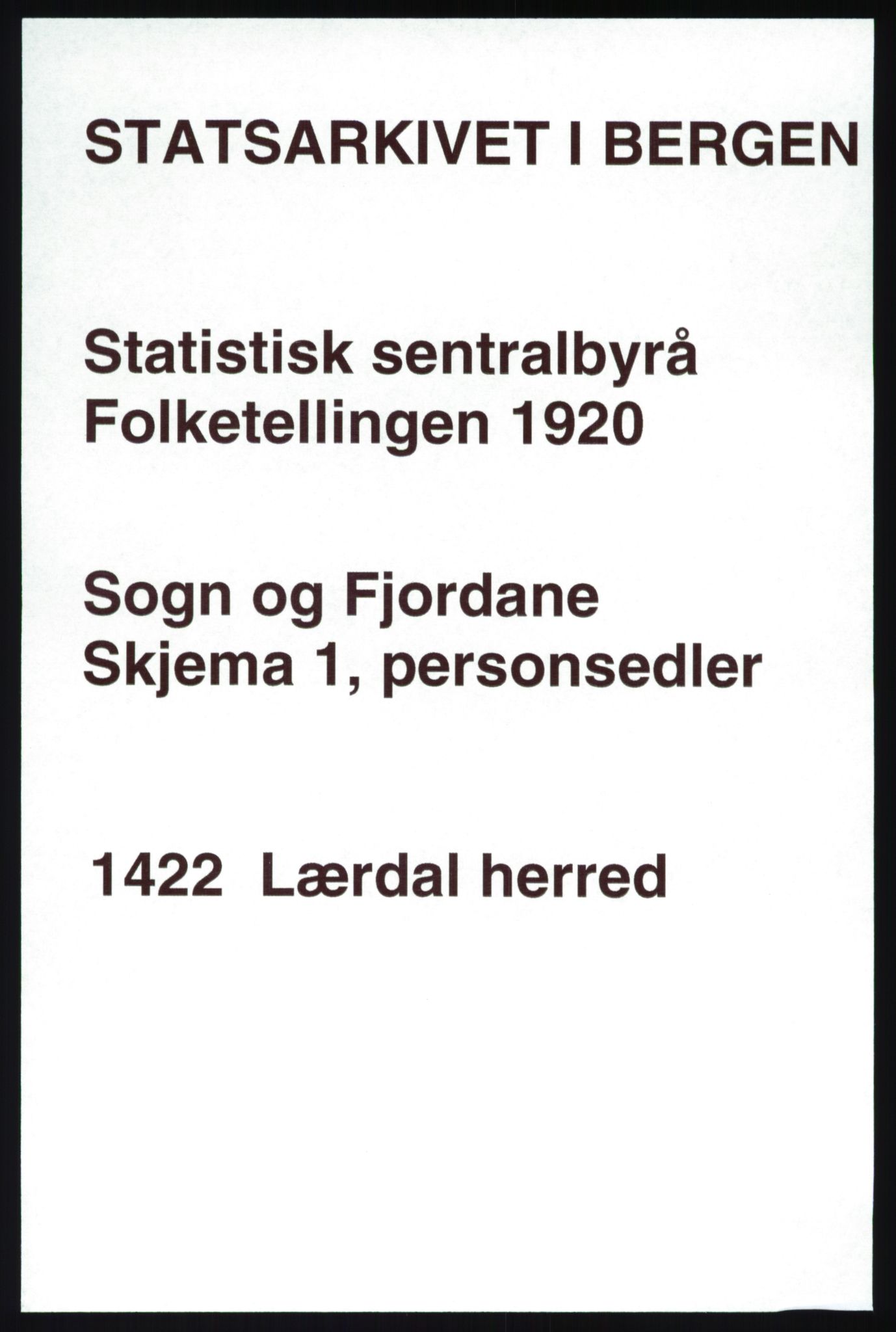 SAB, 1920 census for Lærdal, 1920, p. 798