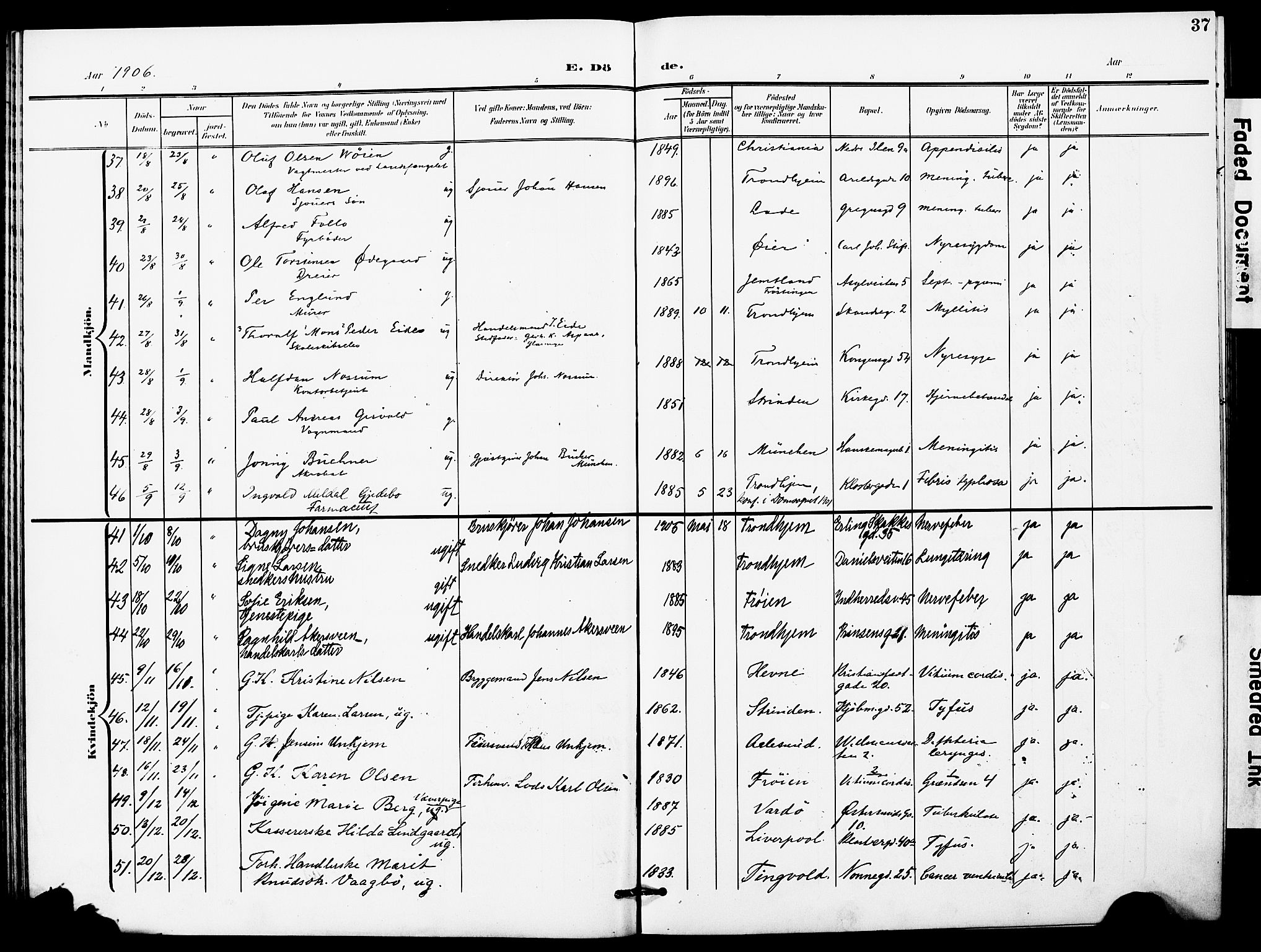 Ministerialprotokoller, klokkerbøker og fødselsregistre - Sør-Trøndelag, AV/SAT-A-1456/628/L0483: Parish register (official) no. 628A01, 1902-1920, p. 37