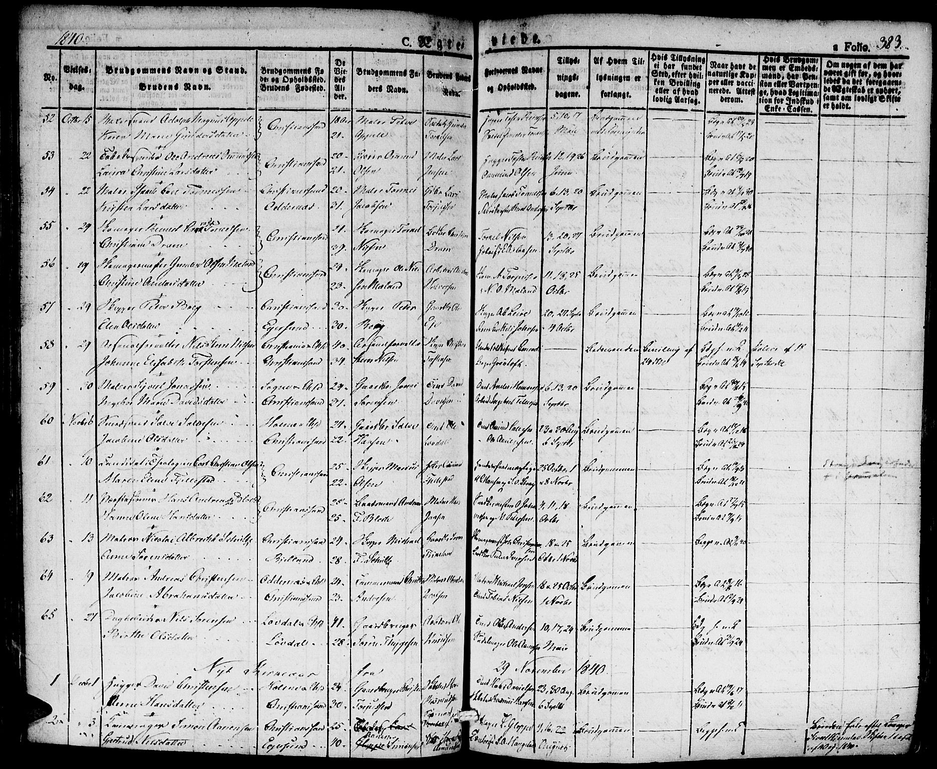 Kristiansand domprosti, AV/SAK-1112-0006/F/Fa/L0011: Parish register (official) no. A 11, 1827-1841, p. 383