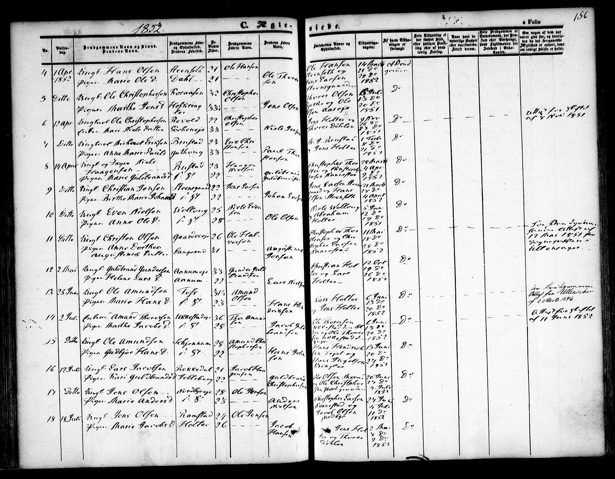 Nannestad prestekontor Kirkebøker, SAO/A-10414a/F/Fa/L0011: Parish register (official) no. I 11, 1850-1859, p. 156