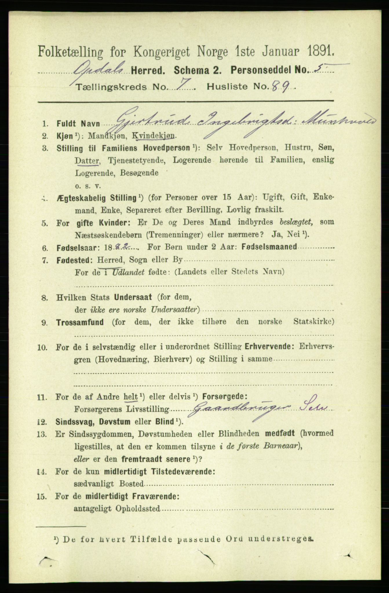 RA, 1891 census for 1634 Oppdal, 1891, p. 4034