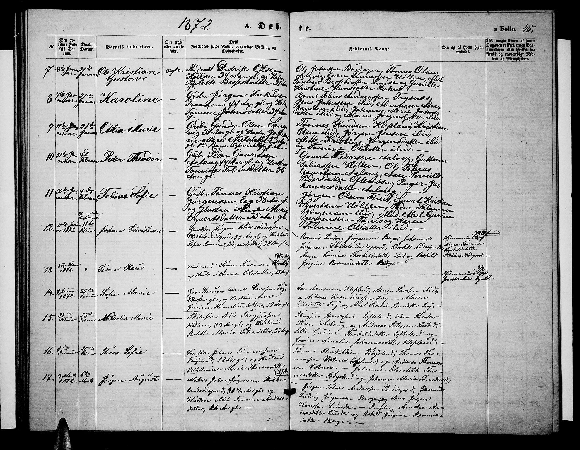 Søgne sokneprestkontor, SAK/1111-0037/F/Fb/Fbb/L0004: Parish register (copy) no. B 4, 1864-1883, p. 45