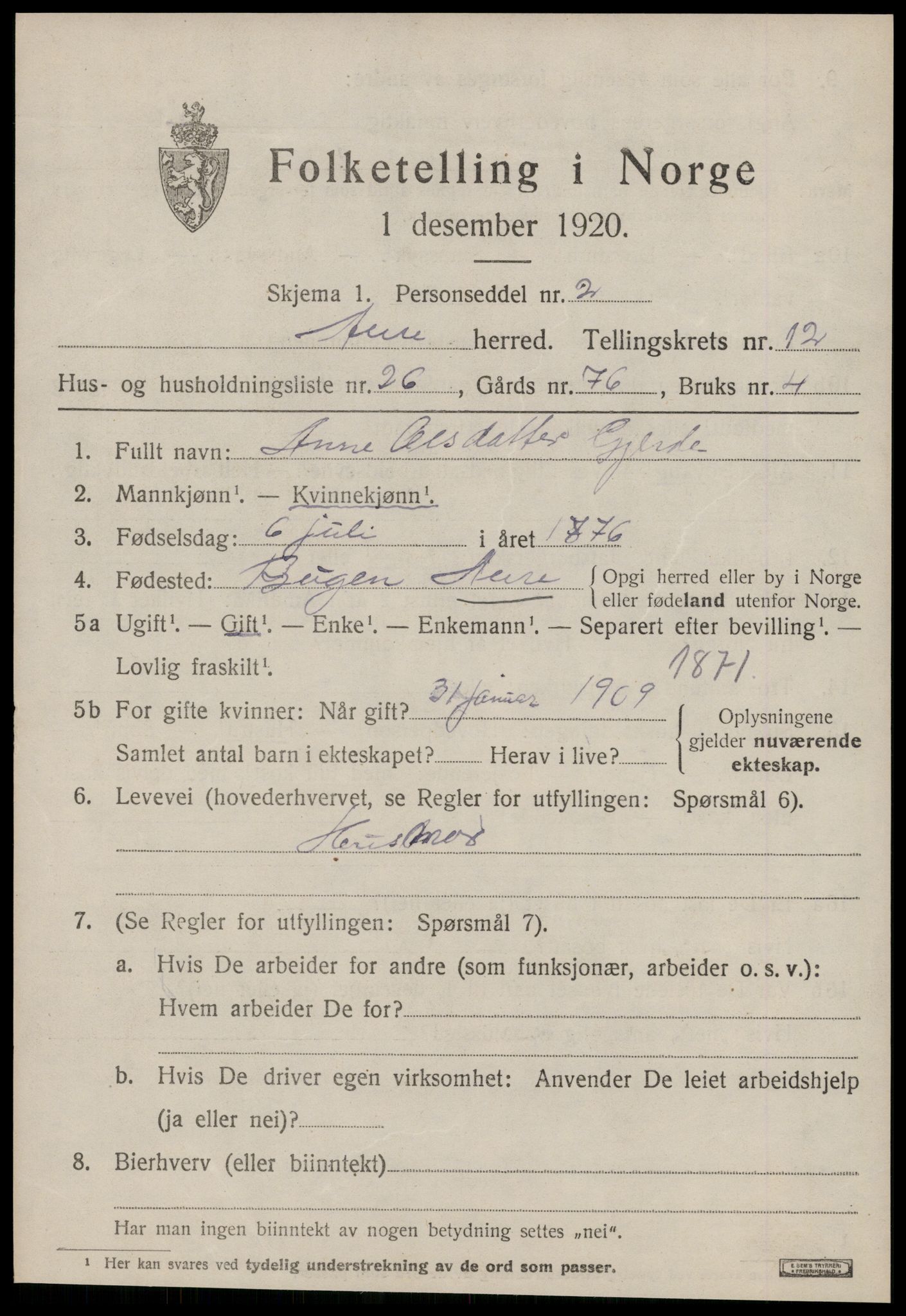 SAT, 1920 census for Aure, 1920, p. 4828