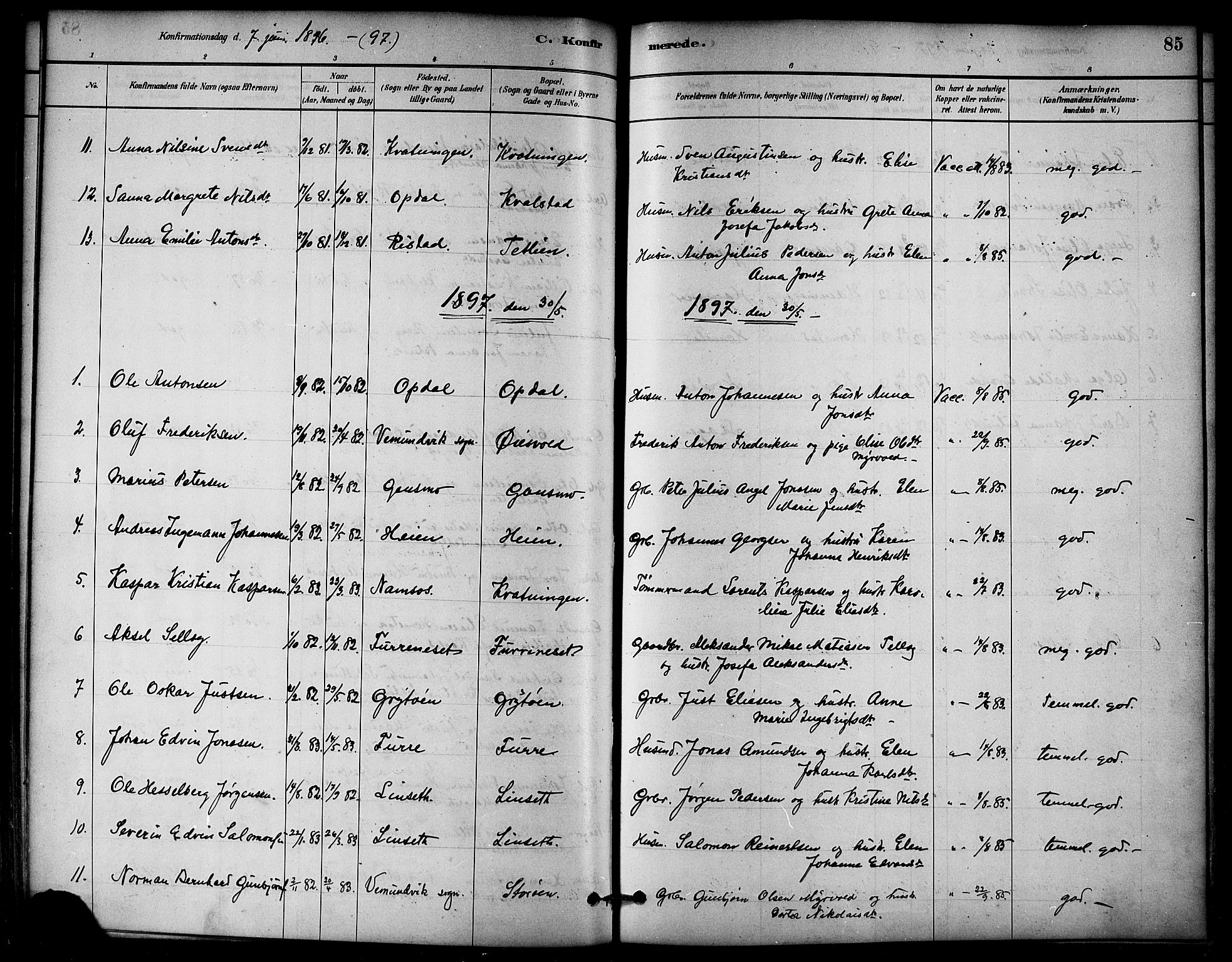 Ministerialprotokoller, klokkerbøker og fødselsregistre - Nord-Trøndelag, SAT/A-1458/766/L0563: Parish register (official) no. 767A01, 1881-1899, p. 85