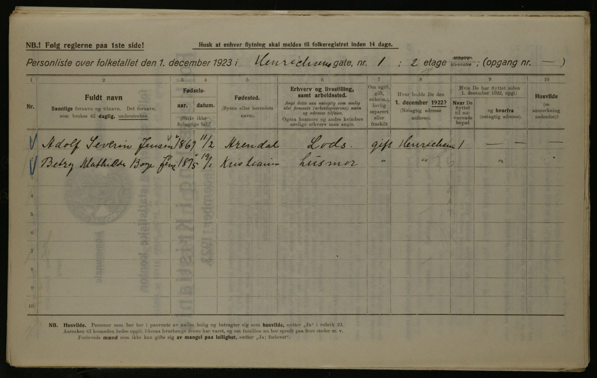 OBA, Municipal Census 1923 for Kristiania, 1923, p. 43235