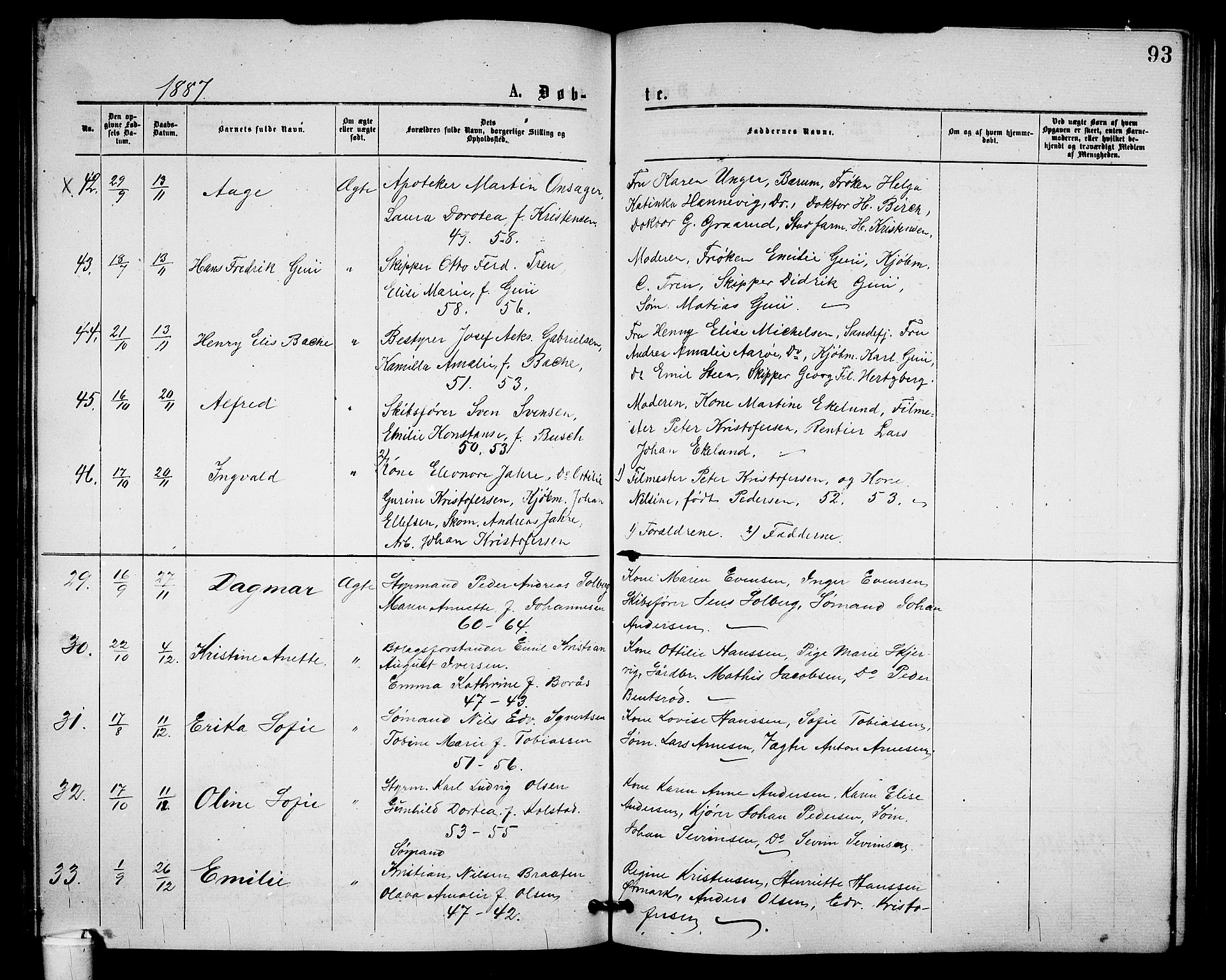 Holmestrand kirkebøker, AV/SAKO-A-346/G/Ga/L0004: Parish register (copy) no. 4, 1874-1888, p. 93