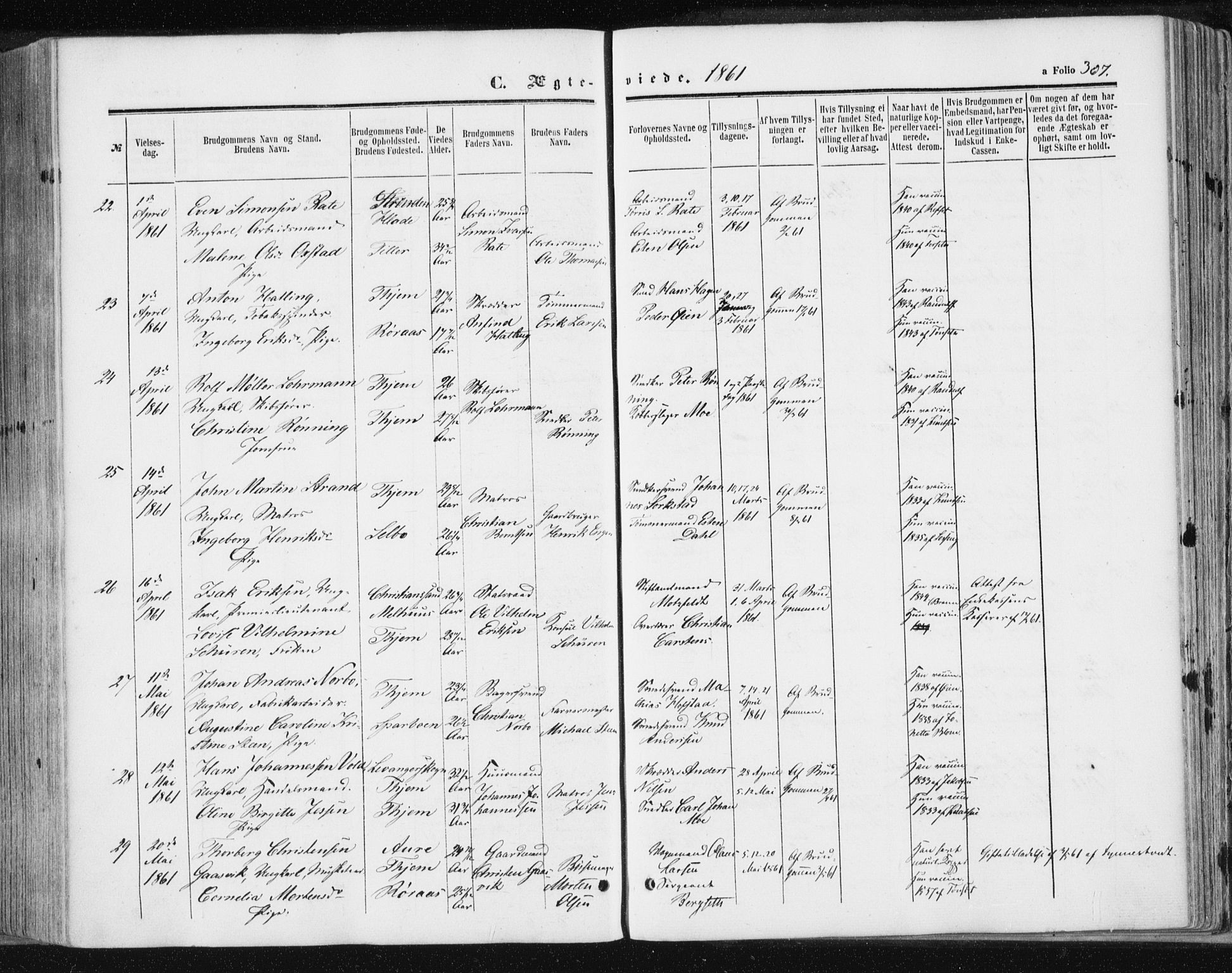 Ministerialprotokoller, klokkerbøker og fødselsregistre - Sør-Trøndelag, AV/SAT-A-1456/602/L0115: Parish register (official) no. 602A13, 1860-1872, p. 307