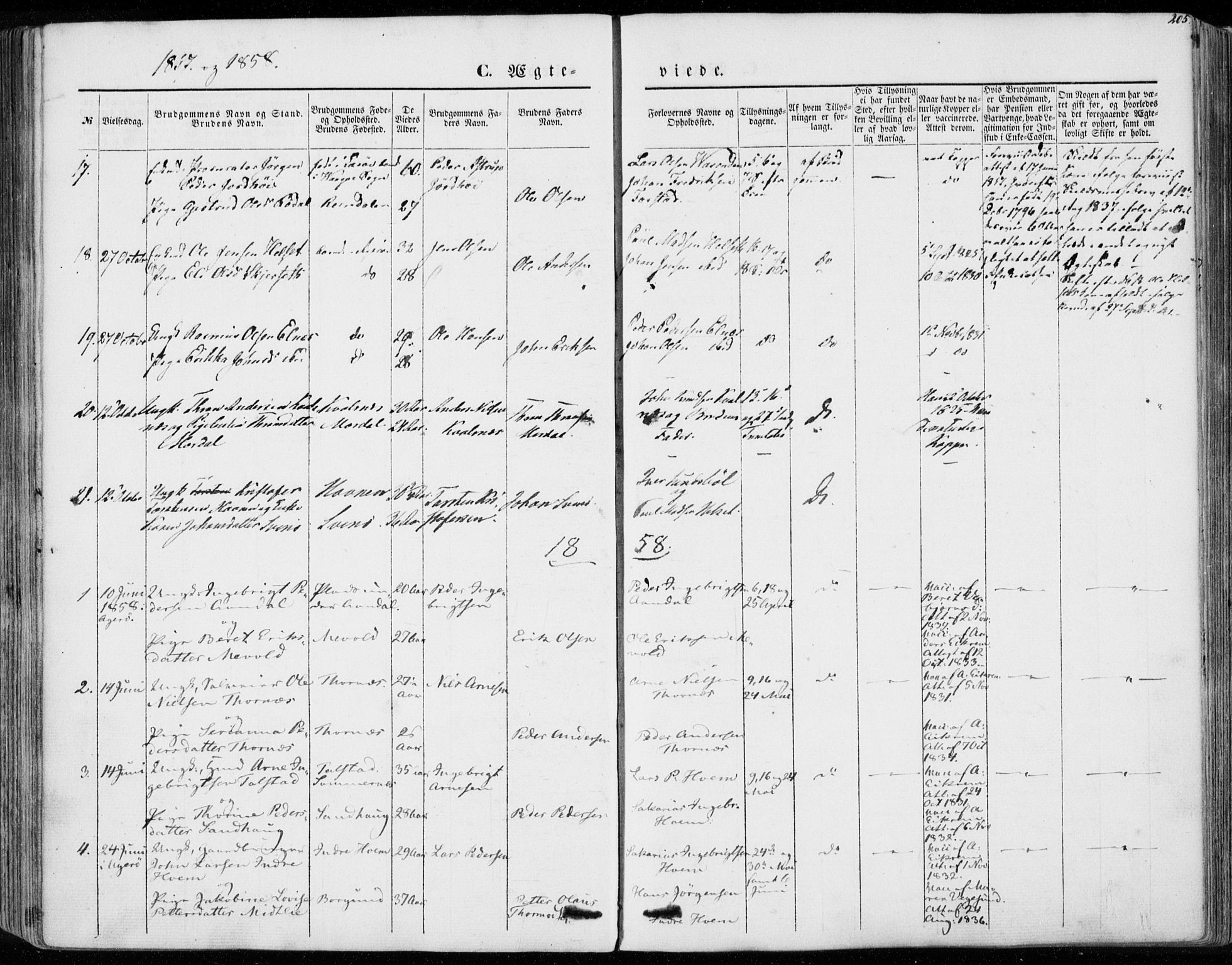 Ministerialprotokoller, klokkerbøker og fødselsregistre - Møre og Romsdal, SAT/A-1454/565/L0748: Parish register (official) no. 565A02, 1845-1872, p. 205