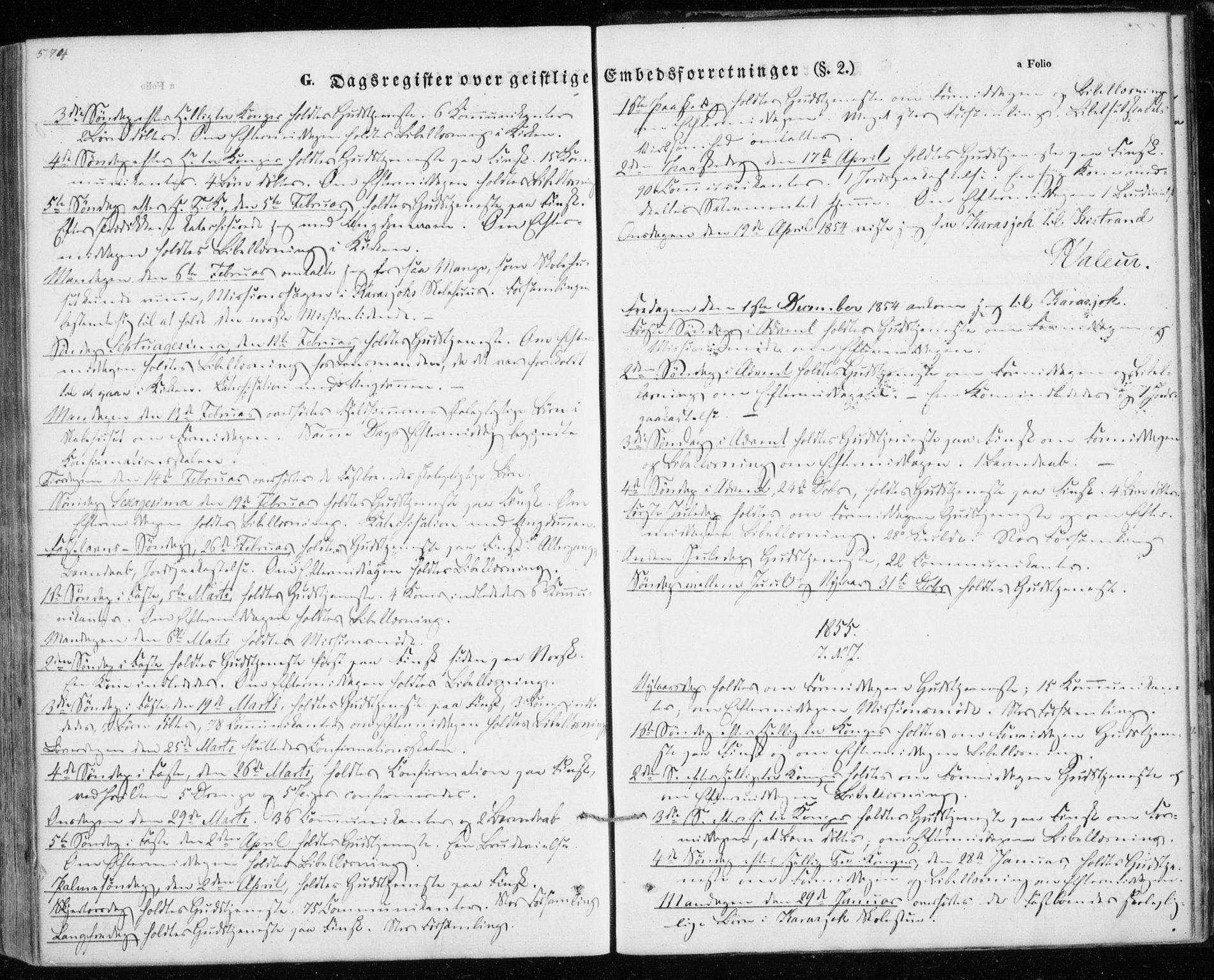 Kistrand/Porsanger sokneprestembete, SATØ/S-1351/H/Ha/L0012.kirke: Parish register (official) no. 12, 1843-1871, p. 574-575