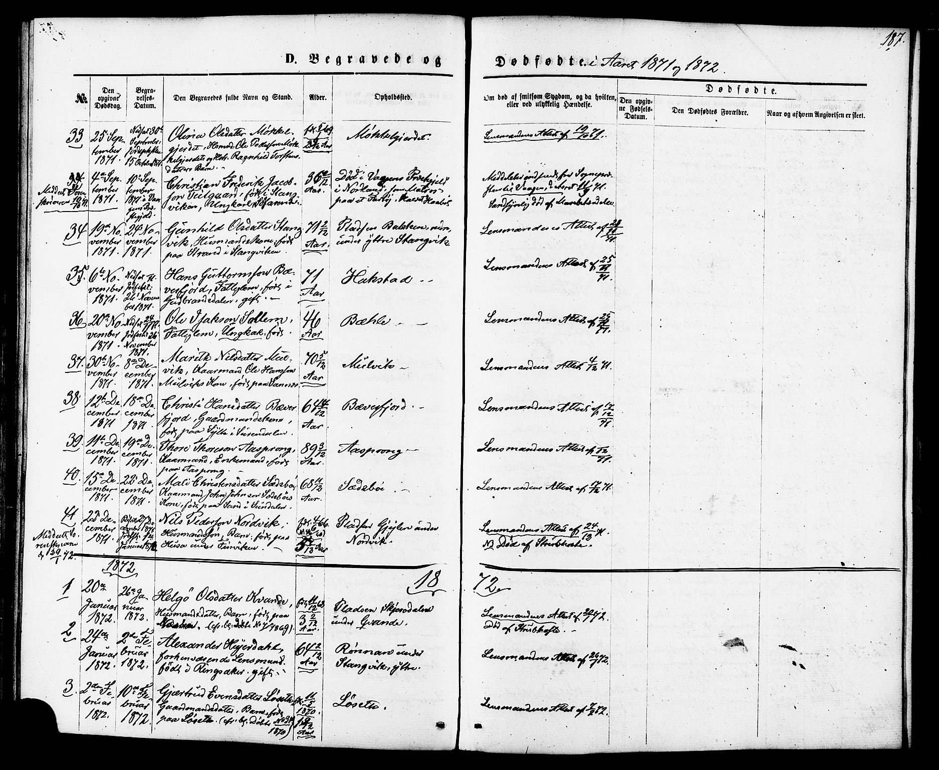 Ministerialprotokoller, klokkerbøker og fødselsregistre - Møre og Romsdal, AV/SAT-A-1454/592/L1027: Parish register (official) no. 592A05, 1865-1878, p. 187