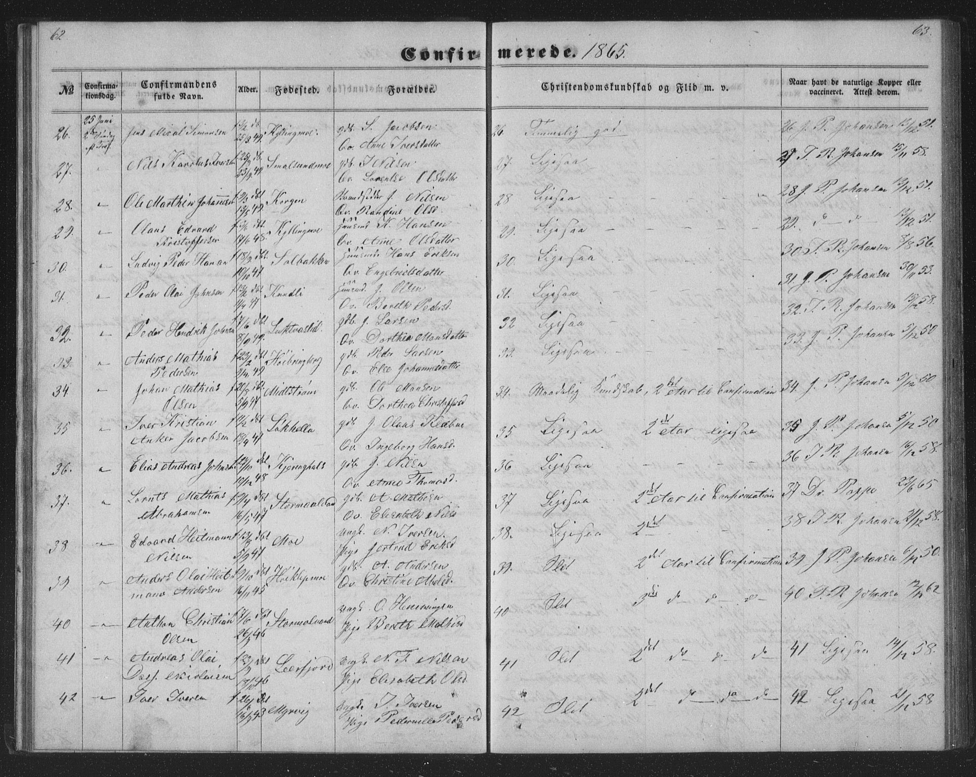 Ministerialprotokoller, klokkerbøker og fødselsregistre - Nordland, AV/SAT-A-1459/825/L0366: Parish register (copy) no. 825C03, 1858-1884, p. 62-63