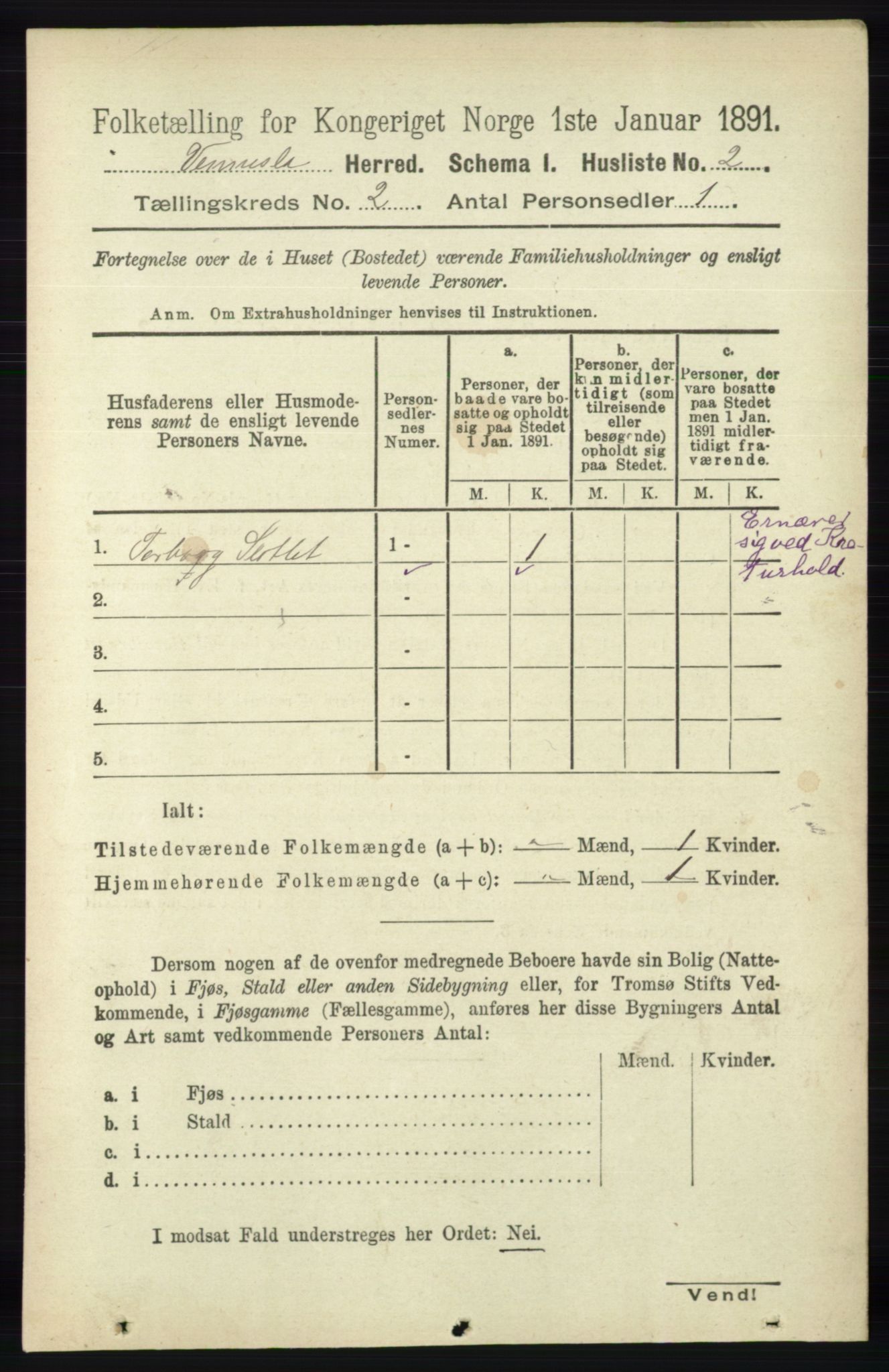 RA, 1891 census for 1014 Vennesla, 1891, p. 369