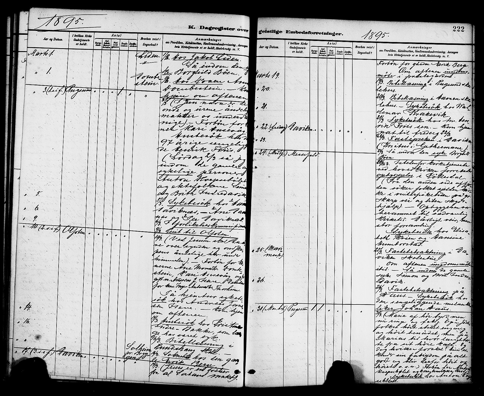 Davik sokneprestembete, AV/SAB-A-79701/H/Haa/Haab/L0001: Parish register (official) no. B 1, 1882-1900, p. 222