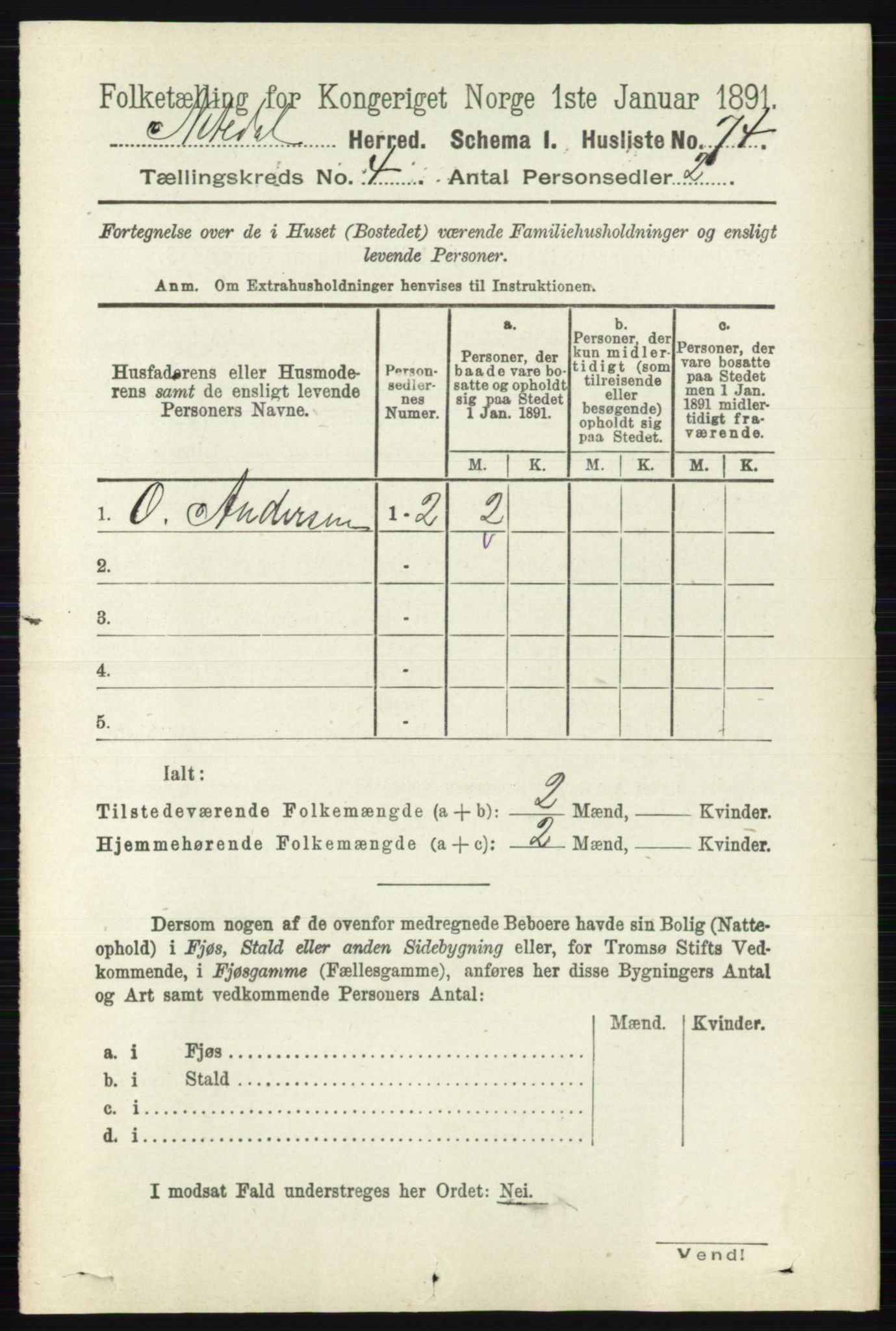 RA, 1891 census for 0233 Nittedal, 1891, p. 1694