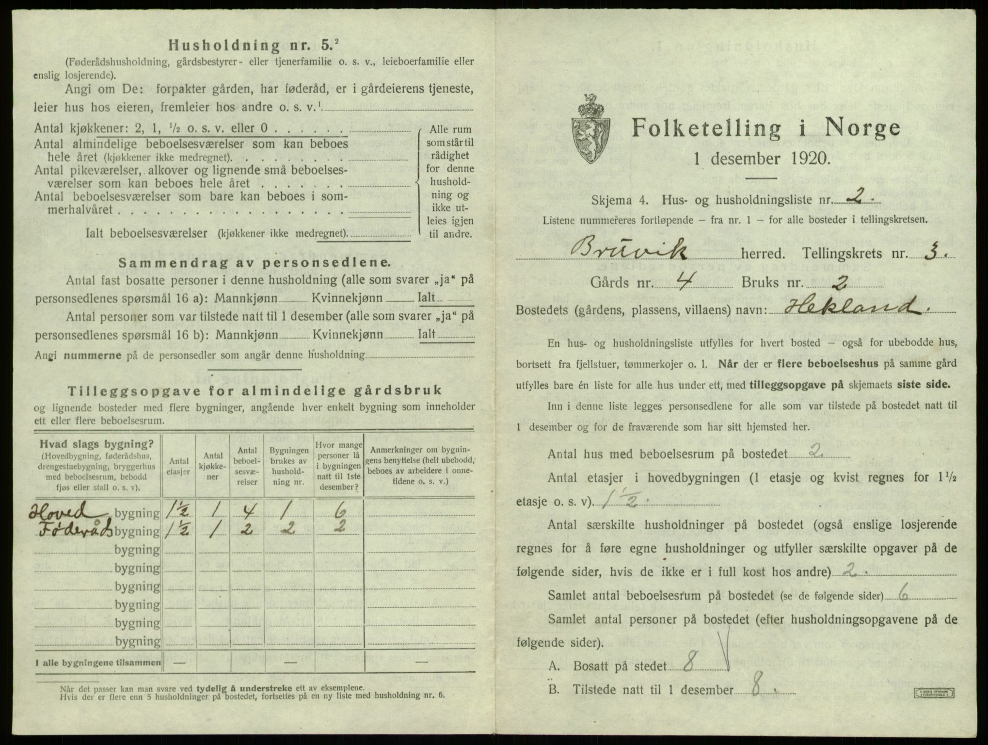 SAB, 1920 census for Bruvik, 1920, p. 149