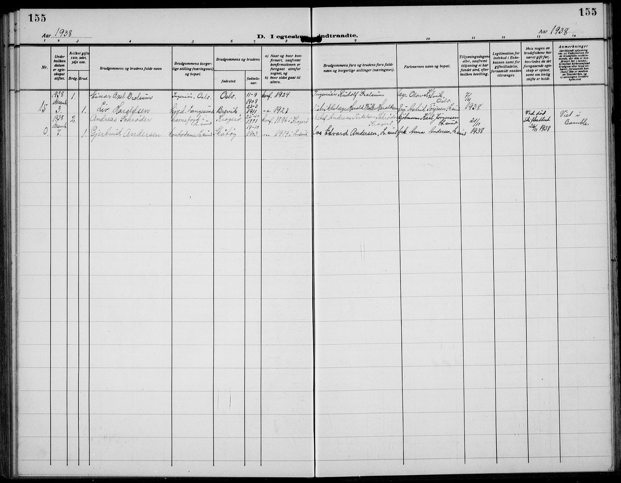 Langesund kirkebøker, SAKO/A-280/G/Ga/L0007: Parish register (copy) no. 7, 1919-1939, p. 155
