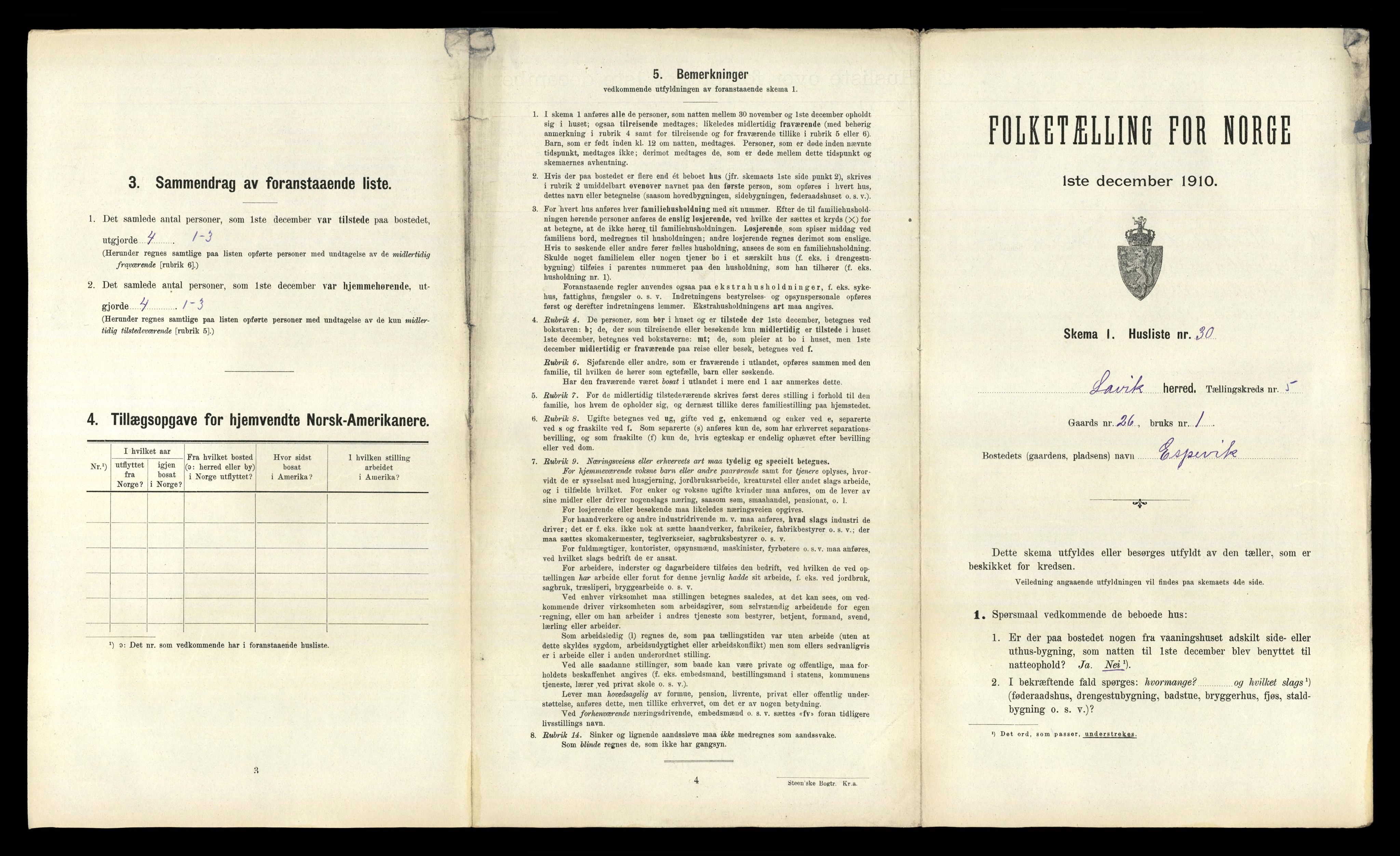 RA, 1910 census for Lavik, 1910, p. 263