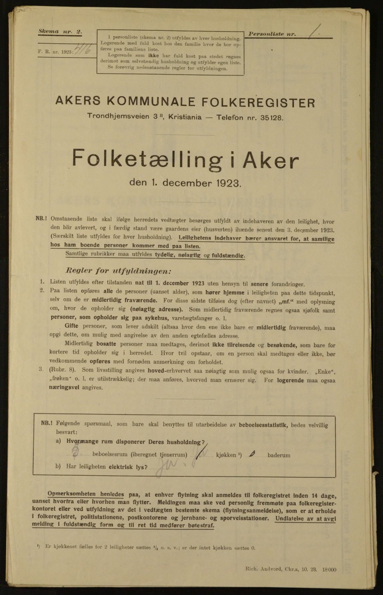 , Municipal Census 1923 for Aker, 1923, p. 2572