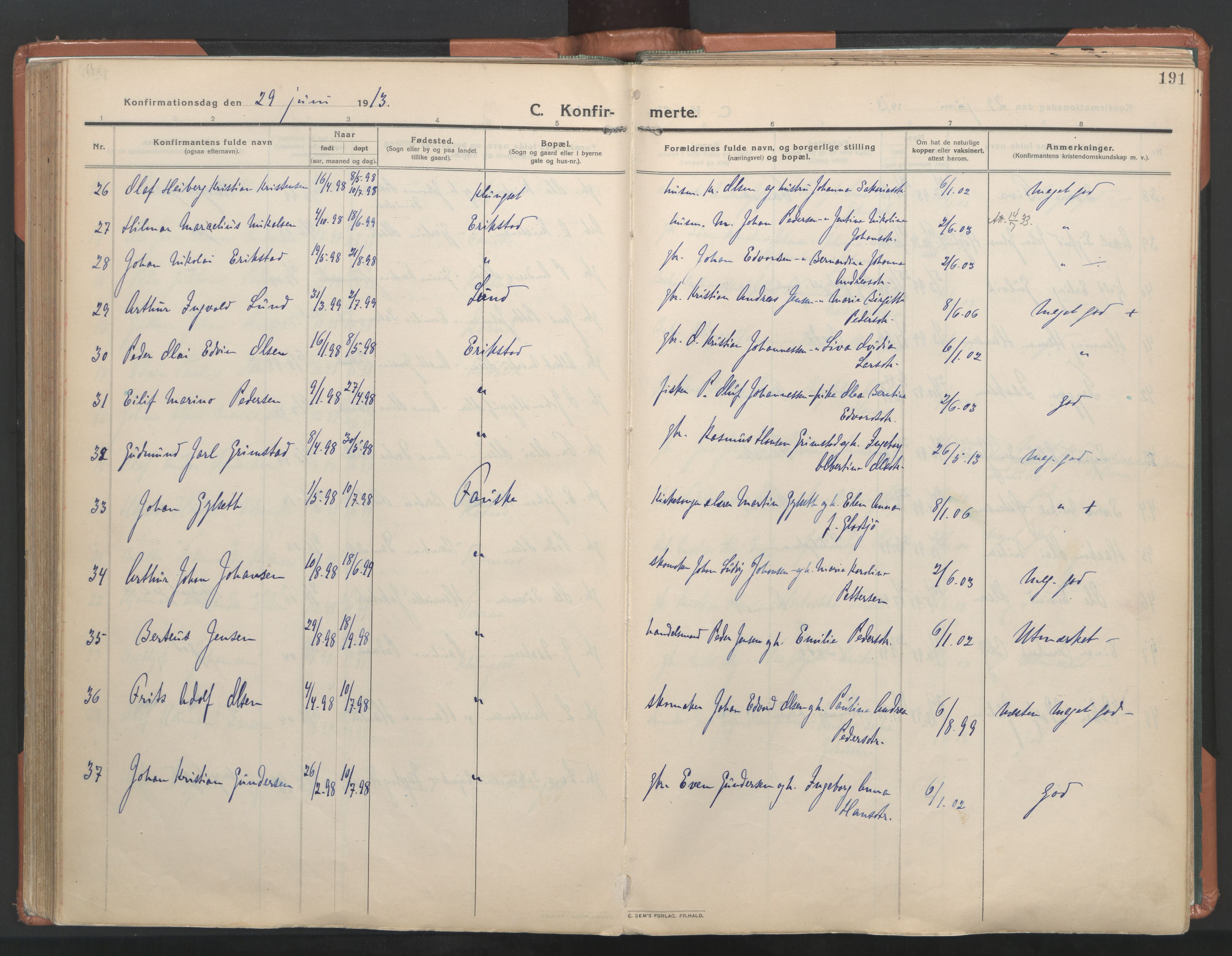 Ministerialprotokoller, klokkerbøker og fødselsregistre - Nordland, SAT/A-1459/849/L0698: Parish register (official) no. 849A09, 1911-1924, p. 191