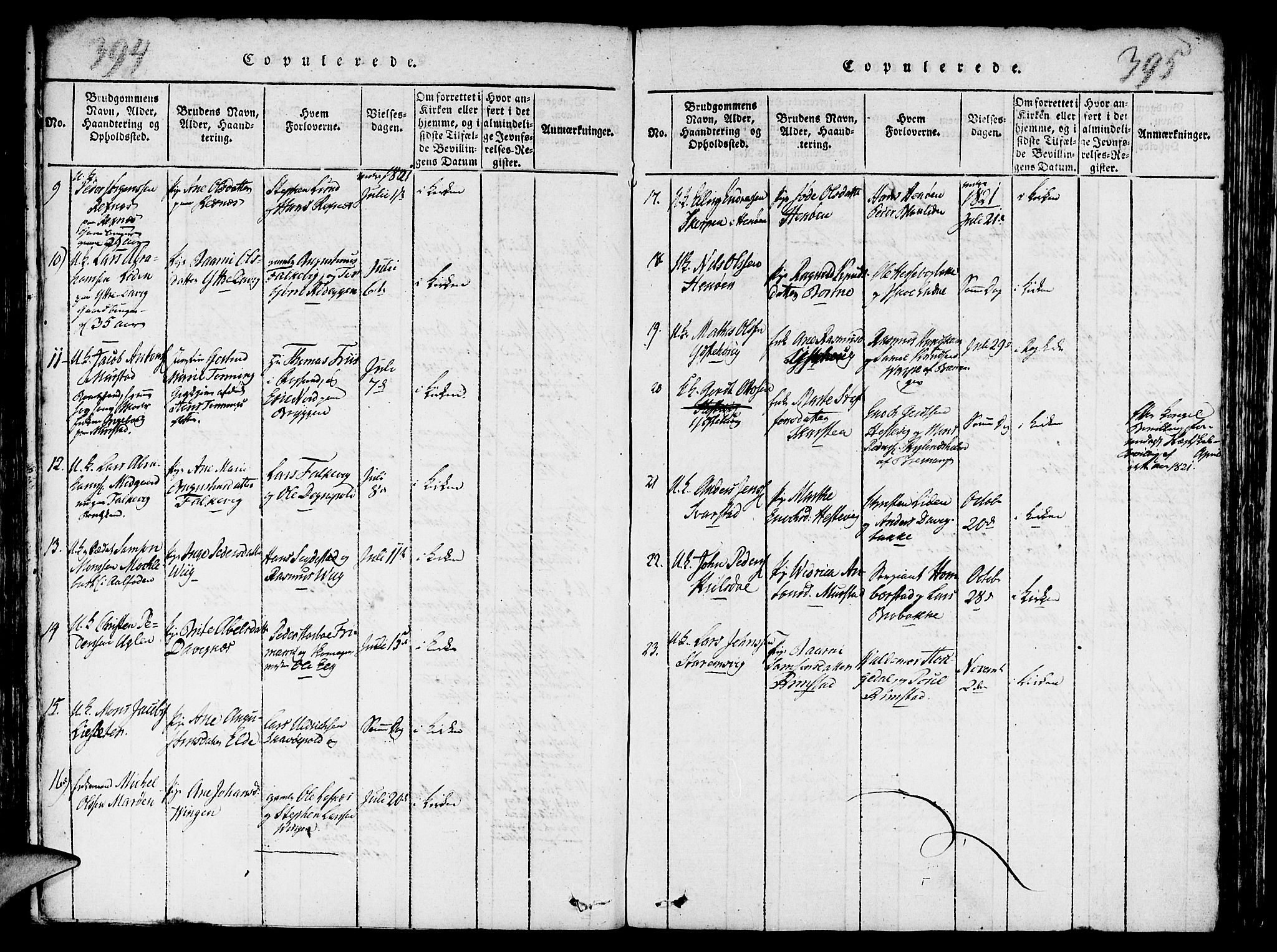 Davik sokneprestembete, AV/SAB-A-79701/H/Haa/Haaa/L0003: Parish register (official) no. A 3, 1816-1830, p. 394-395