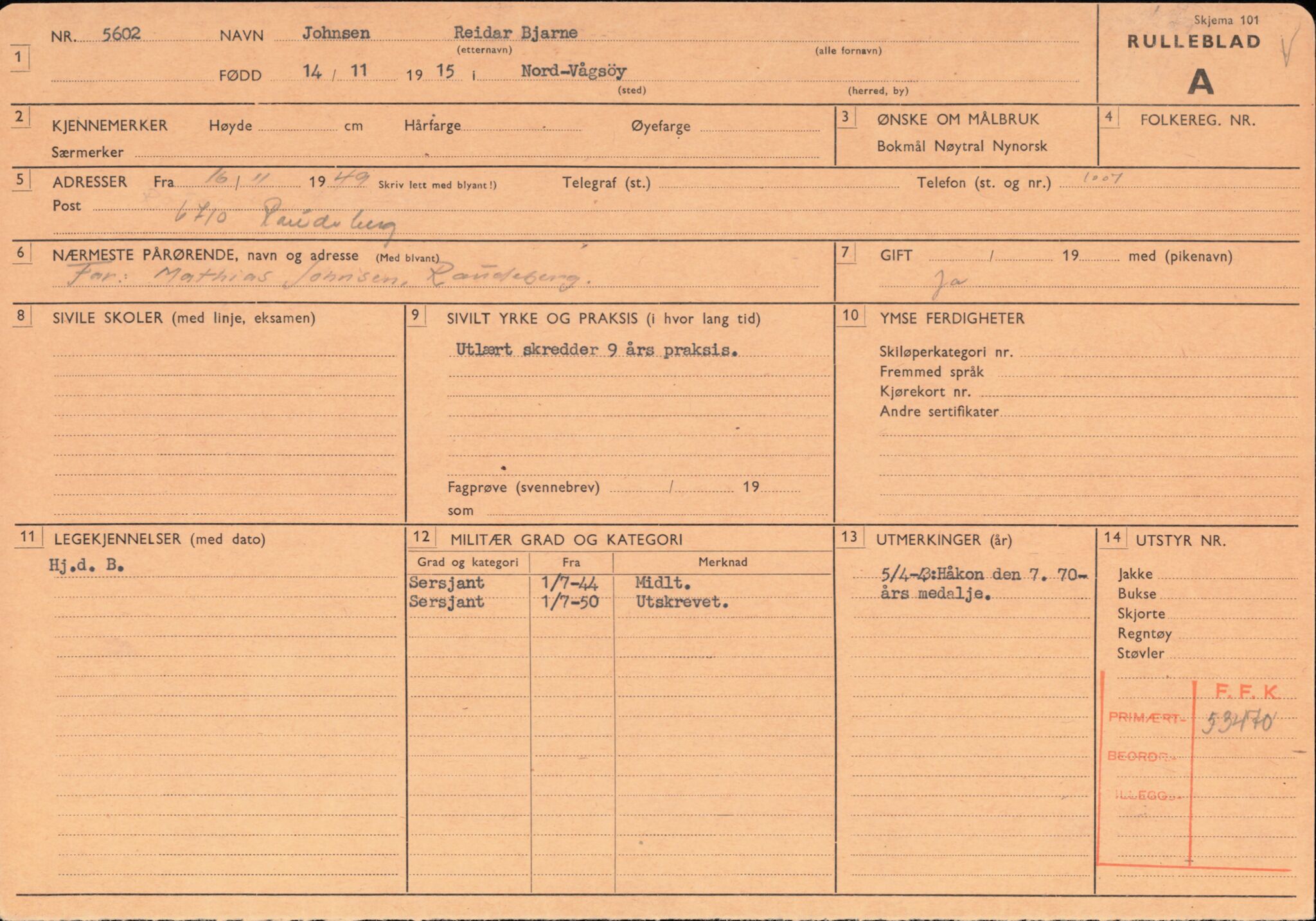 Forsvaret, Forsvarets overkommando/Luftforsvarsstaben, AV/RA-RAFA-4079/P/Pa/L0041: Personellpapirer, 1915, p. 206