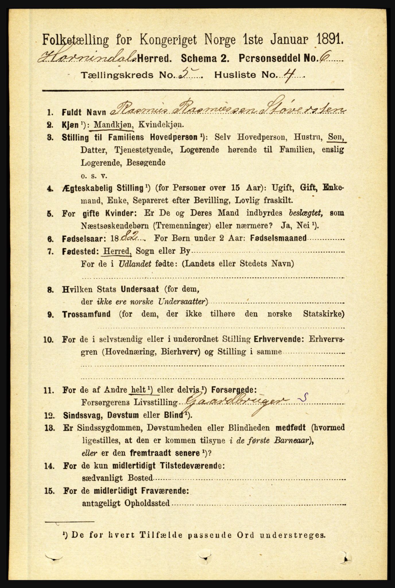 RA, 1891 census for 1444 Hornindal, 1891, p. 1161