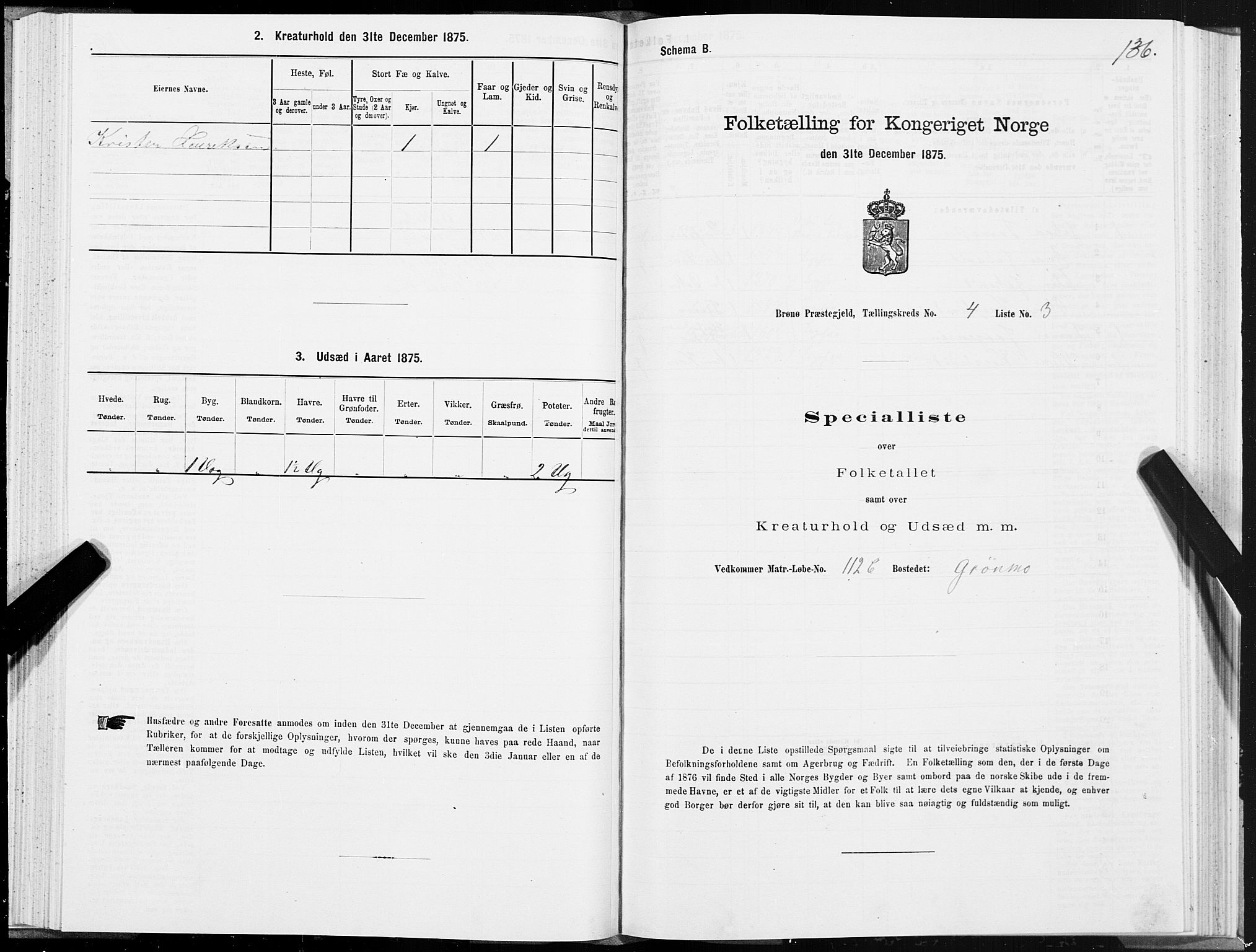 SAT, 1875 census for 1814P Brønnøy, 1875, p. 2136