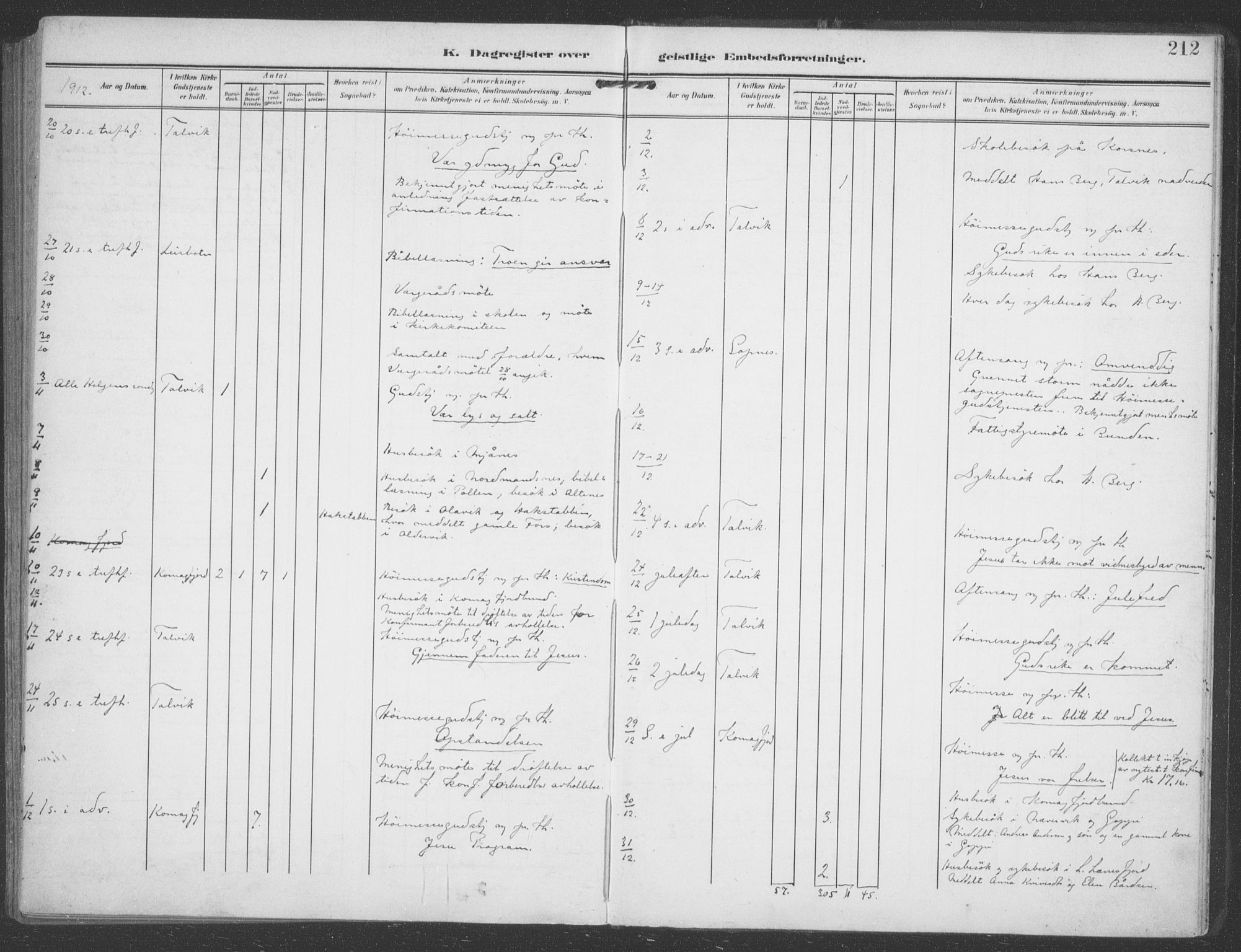Talvik sokneprestkontor, SATØ/S-1337/H/Ha/L0017kirke: Parish register (official) no. 17, 1906-1915, p. 212