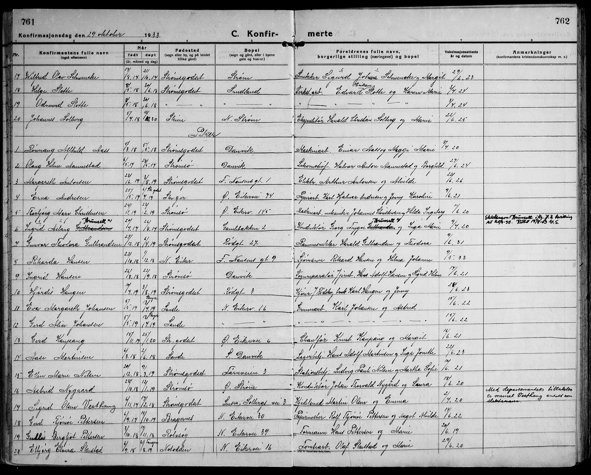 Strømsgodset kirkebøker, SAKO/A-324/F/Fa/L0003: Parish register (official) no. 3, 1920-1936, p. 761-762
