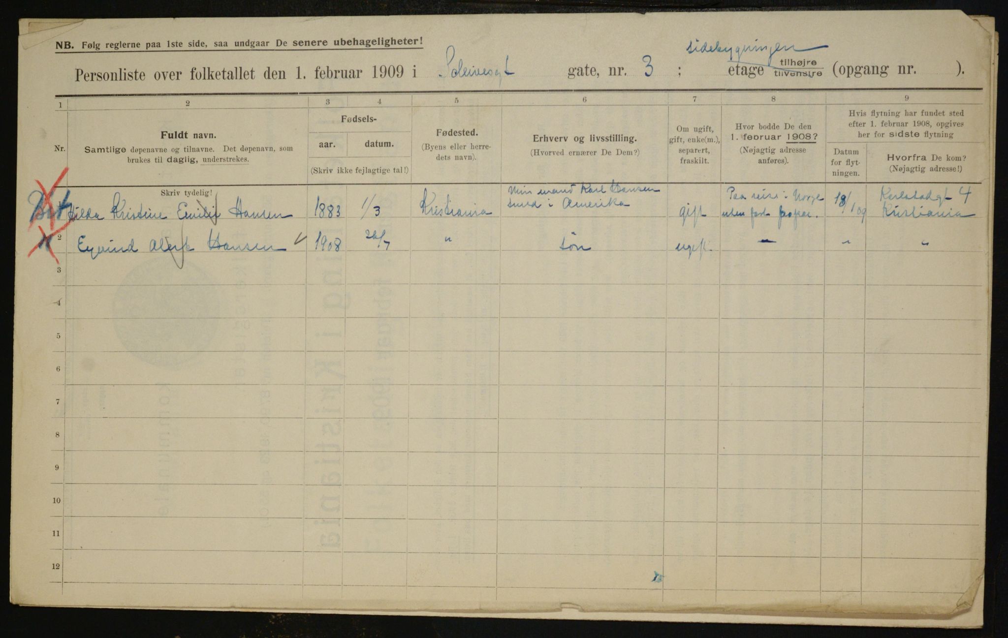 OBA, Municipal Census 1909 for Kristiania, 1909, p. 81429